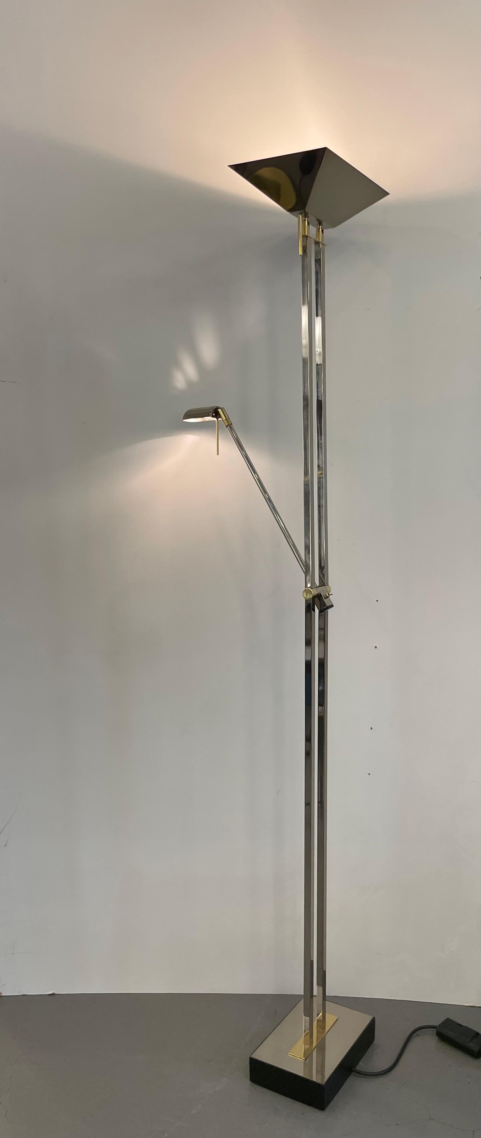 Chrom & Messing Stehlampe von Deknudt Belgien, 1980er im Angebot 6