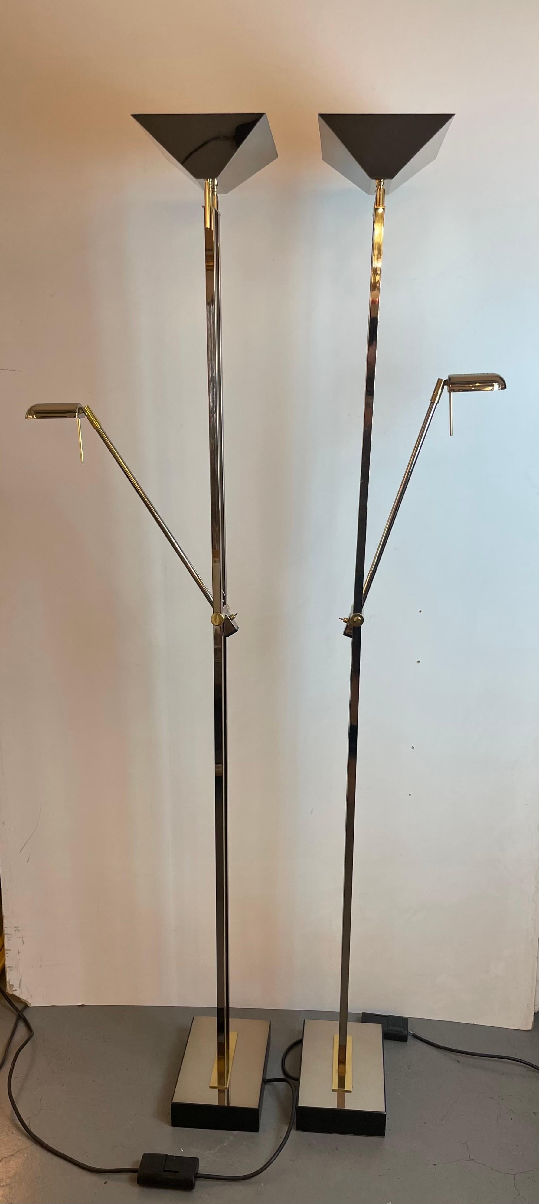 Chrom & Messing Stehlampe von Deknudt Belgien, 1980er im Angebot 8
