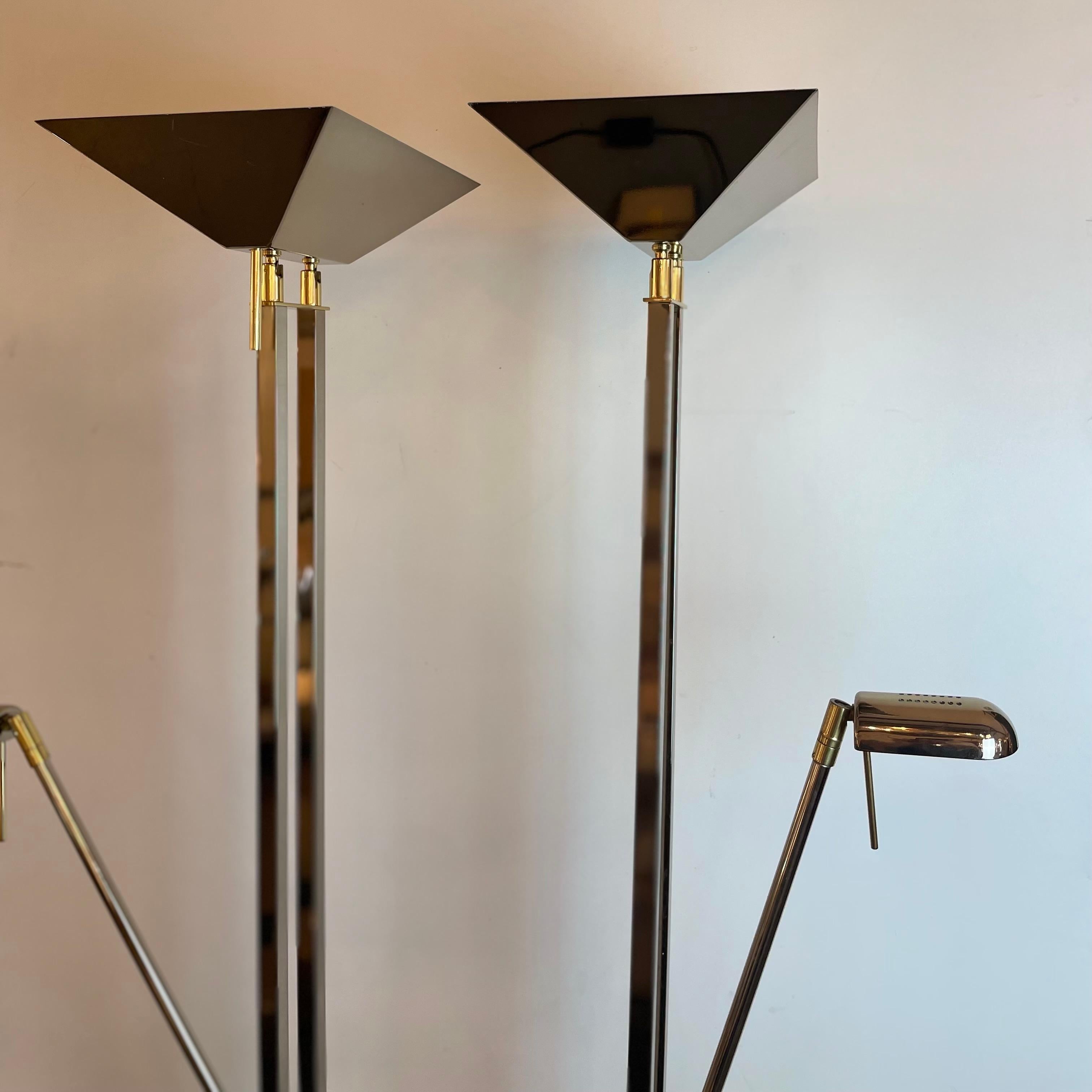 Chrom & Messing Stehlampe von Deknudt Belgien, 1980er im Angebot 9