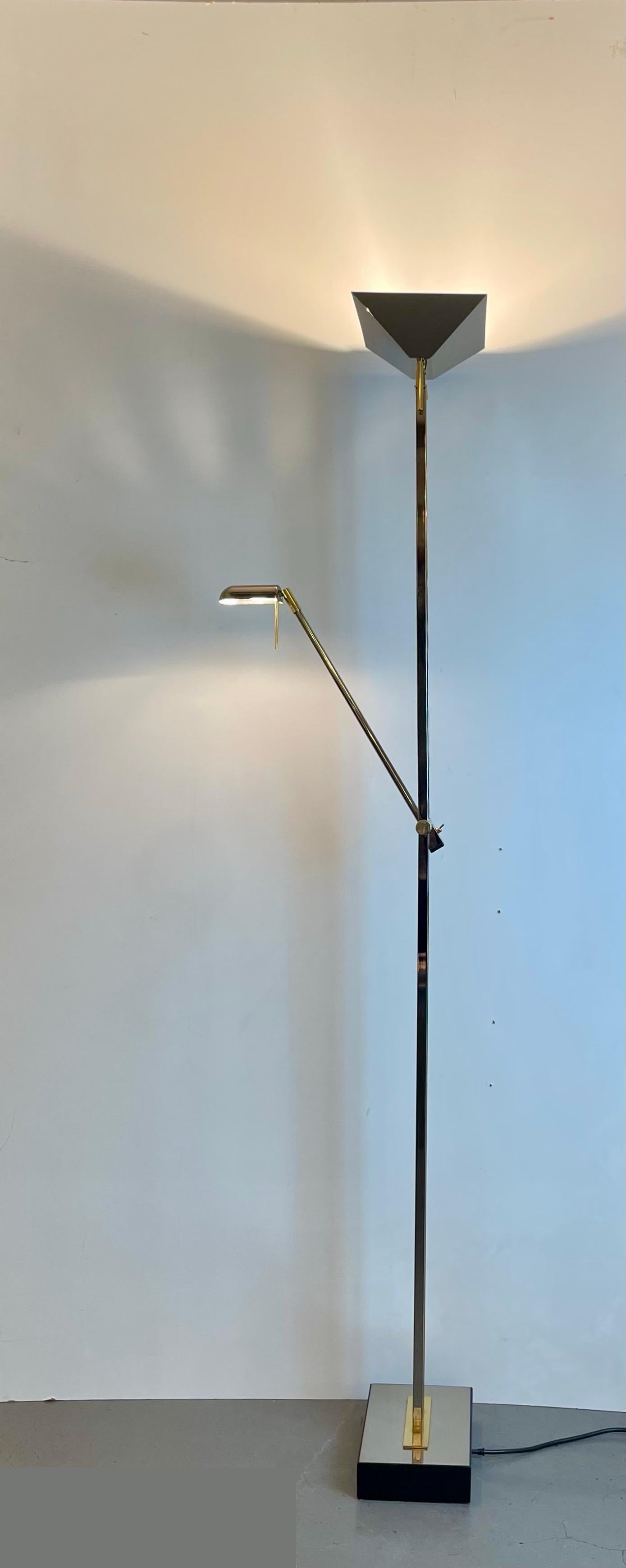 Chrom & Messing Stehlampe von Deknudt Belgien, 1980er (Neoklassisches Revival) im Angebot
