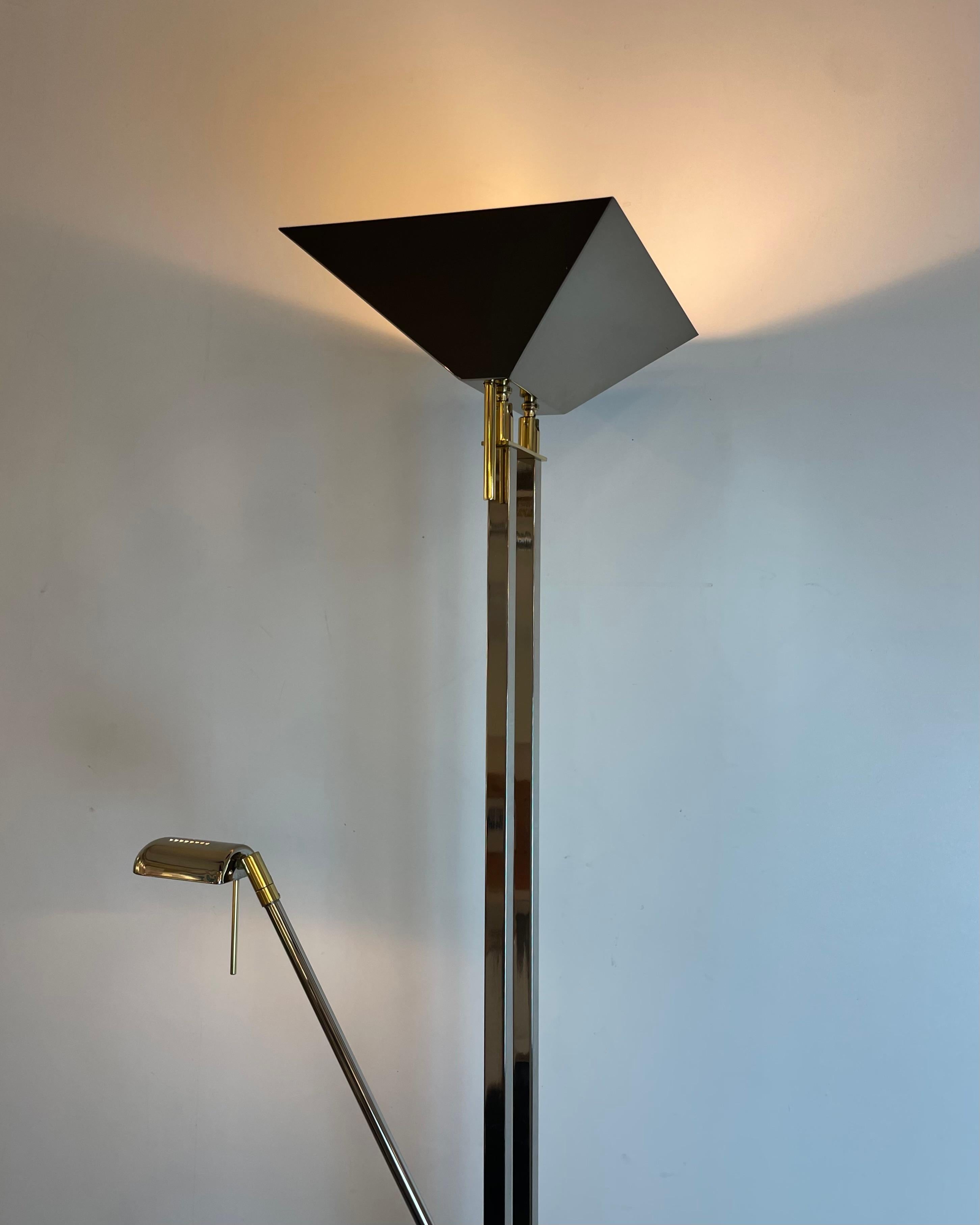 Chrom & Messing Stehlampe von Deknudt Belgien, 1980er (Belgisch) im Angebot