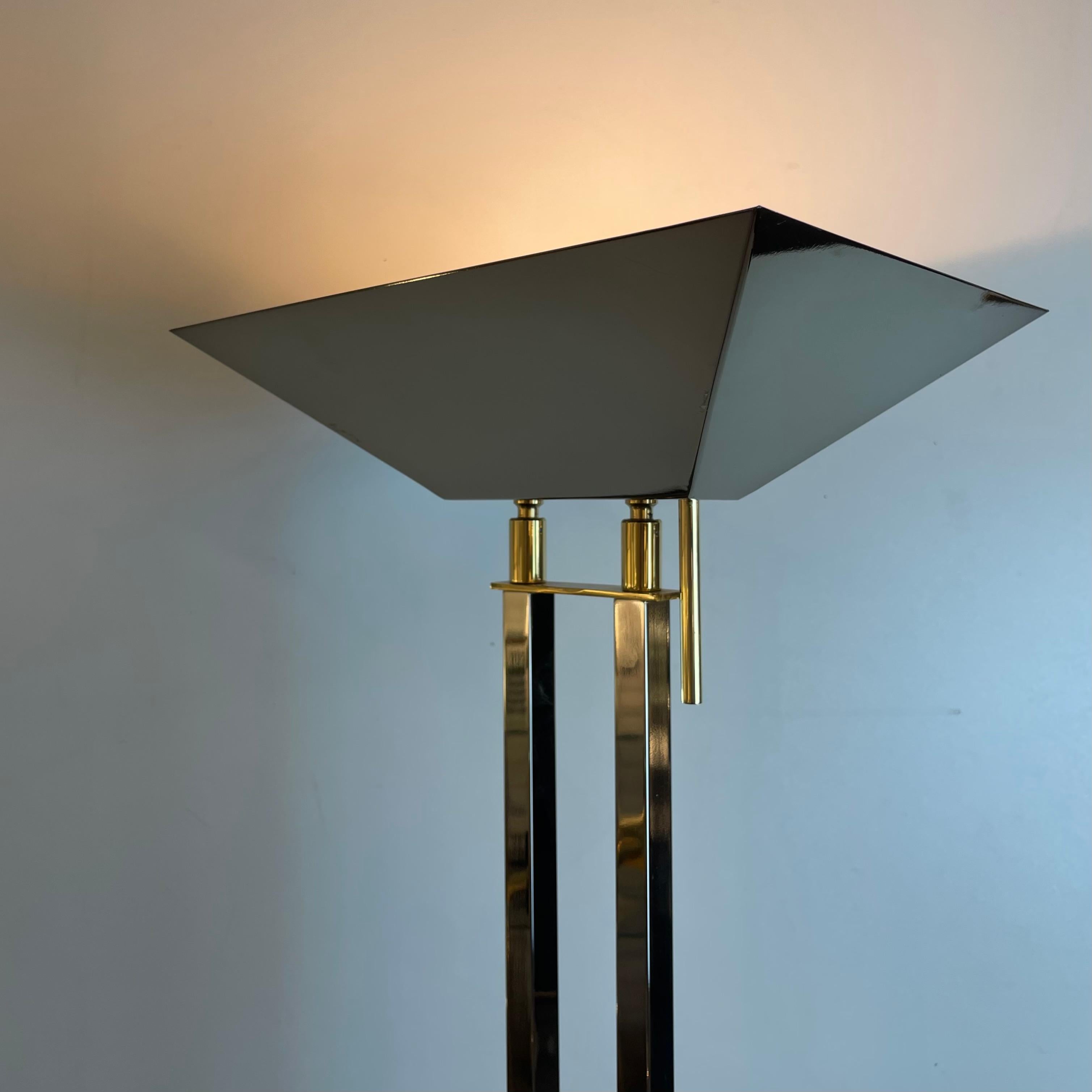 Chrom & Messing Stehlampe von Deknudt Belgien, 1980er (Metall) im Angebot