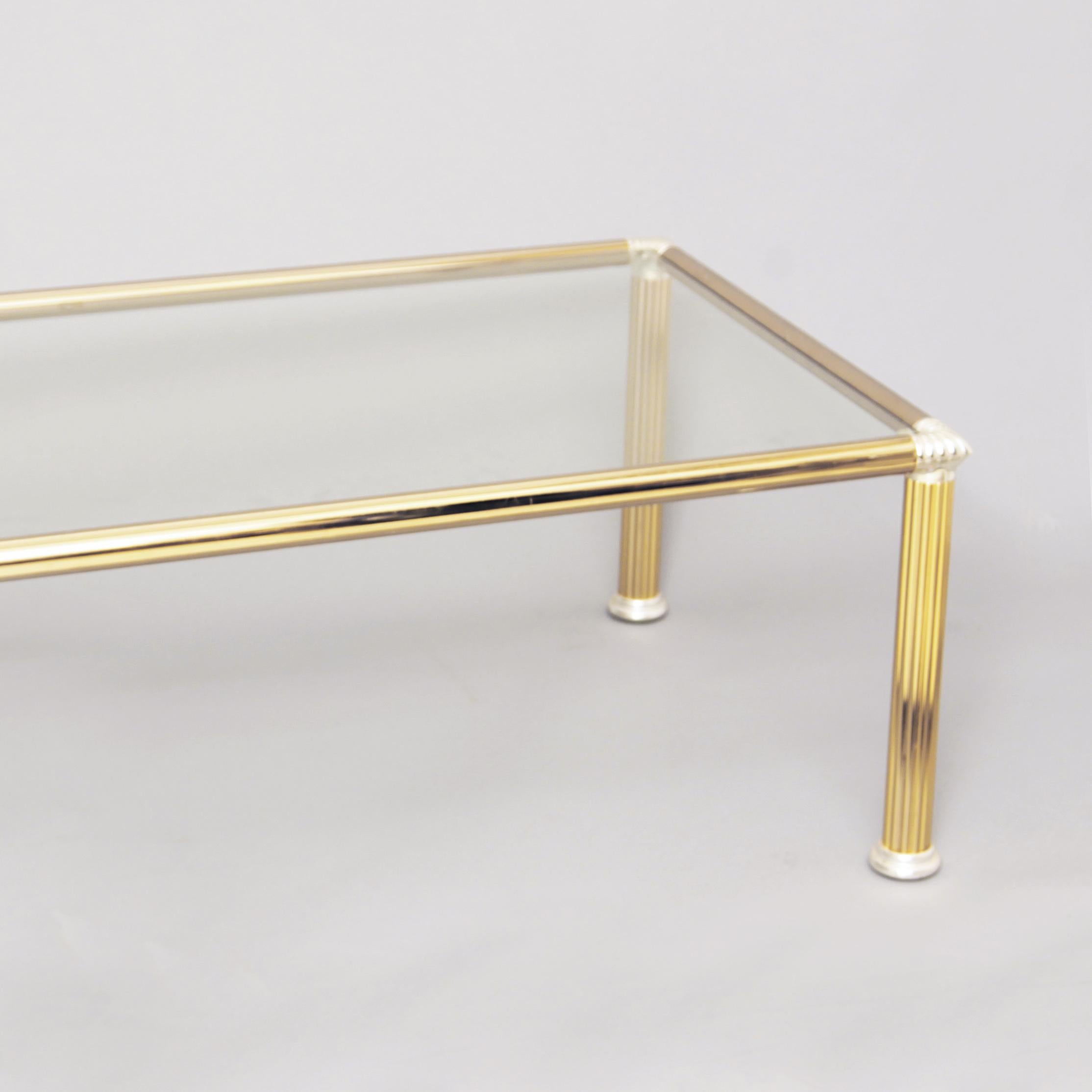 Late 20th Century Chrome Brass Glass Coffee Table Hollywood Regency Midcentury Vintage 1970s For Sale