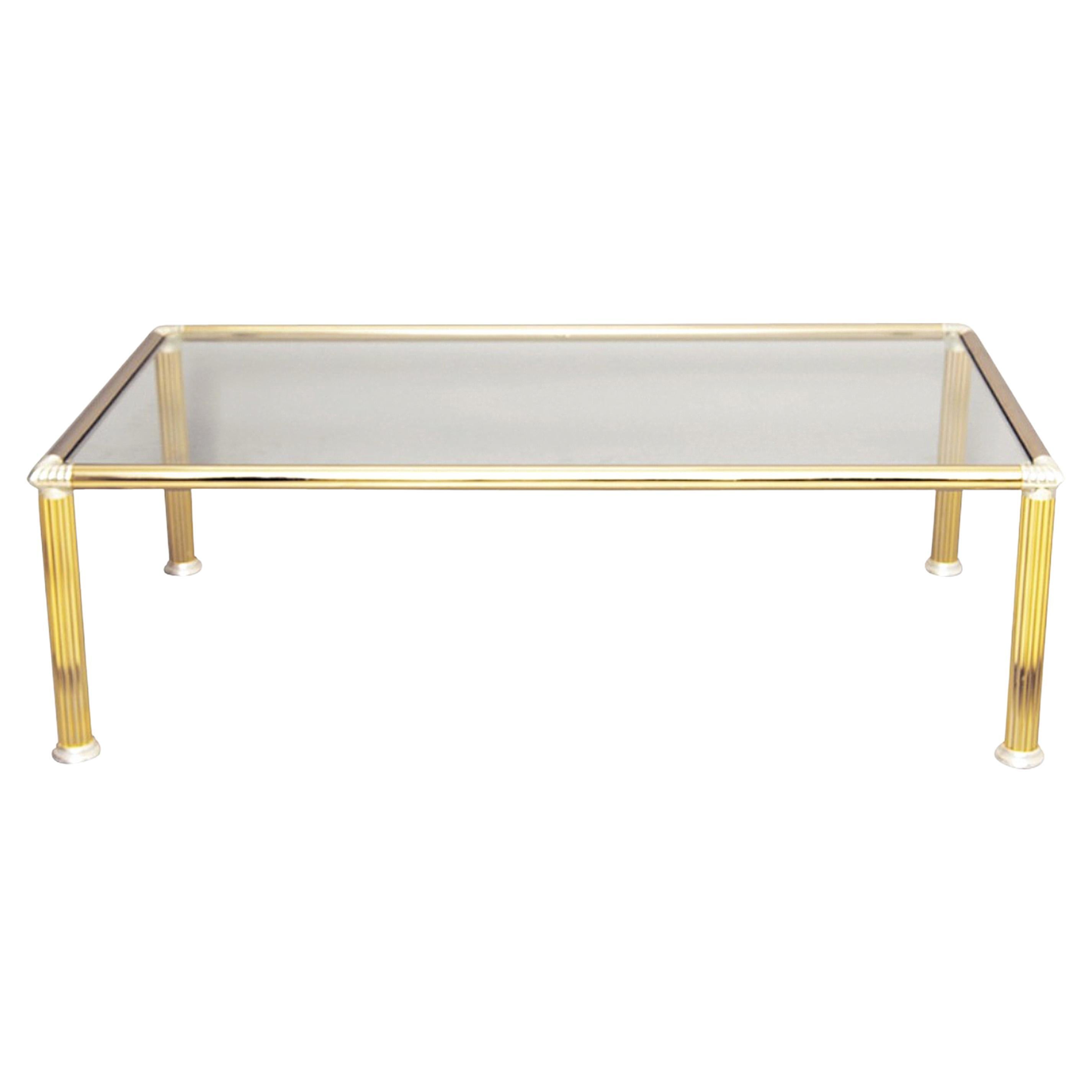 Chrome Brass Glass Coffee Table Hollywood Regency Midcentury Vintage 1970s For Sale