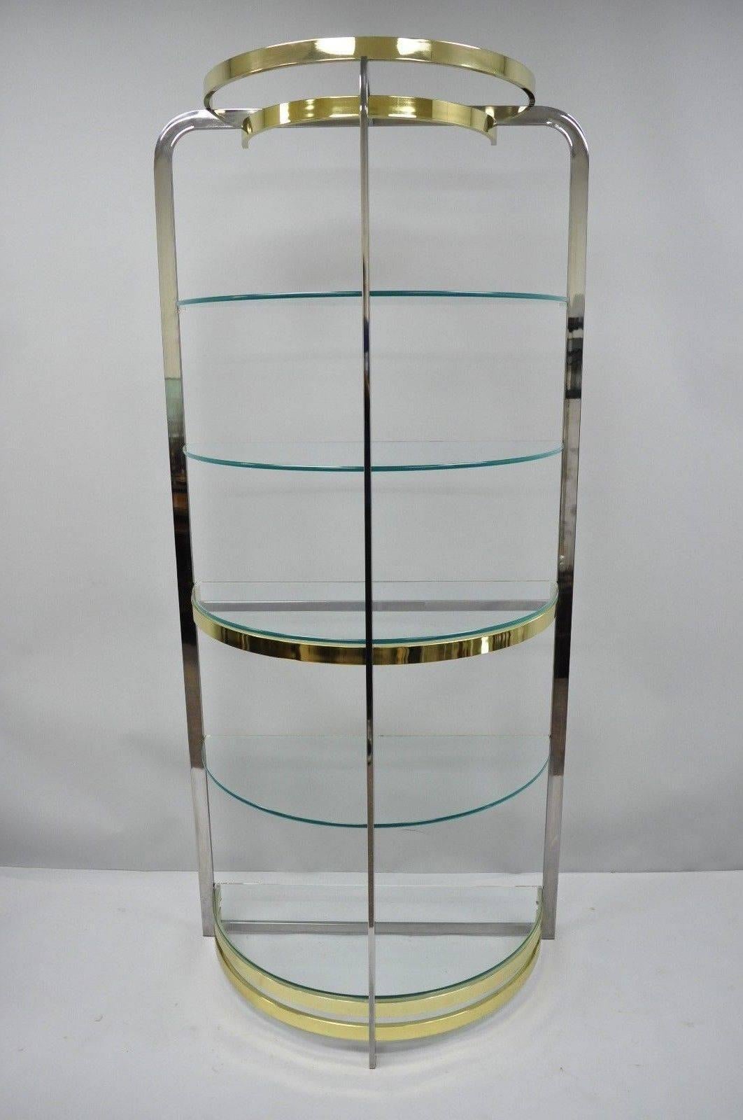 Chrome Brass Glass Demilune Etagere Half Round Mid-Century Modern Shelf 3