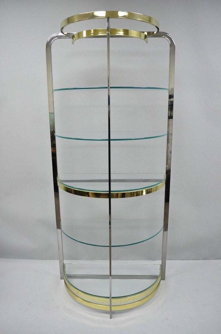 Chrome Brass Glass Demilune Etagere Half Round MidCentury Modern Shelf