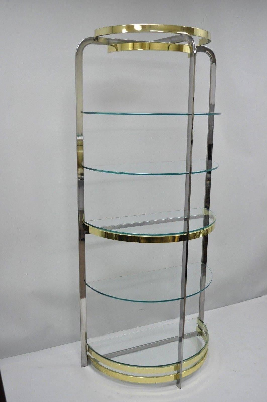 Chrome Brass Glass Demilune Etagere Half Round Mid-Century Modern Shelf 5