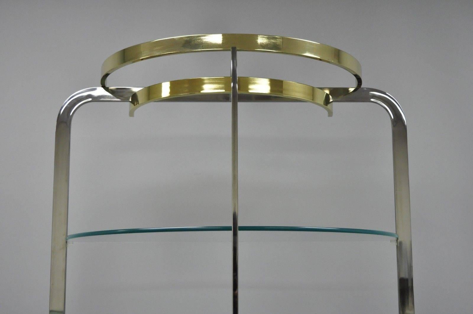 American Chrome Brass Glass Demilune Etagere Half Round Mid-Century Modern Shelf