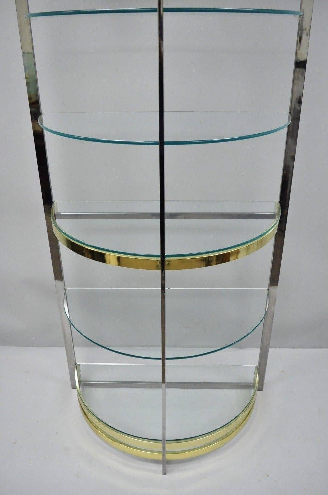 Chrome Brass Glass Demilune Etagere Half Round Mid-Century Modern Shelf In Good Condition In Philadelphia, PA