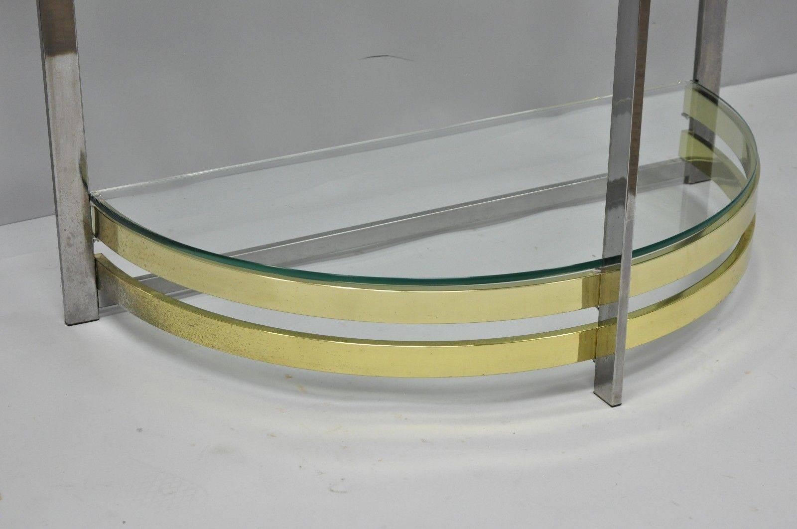 Metal Chrome Brass Glass Demilune Etagere Half Round Mid-Century Modern Shelf