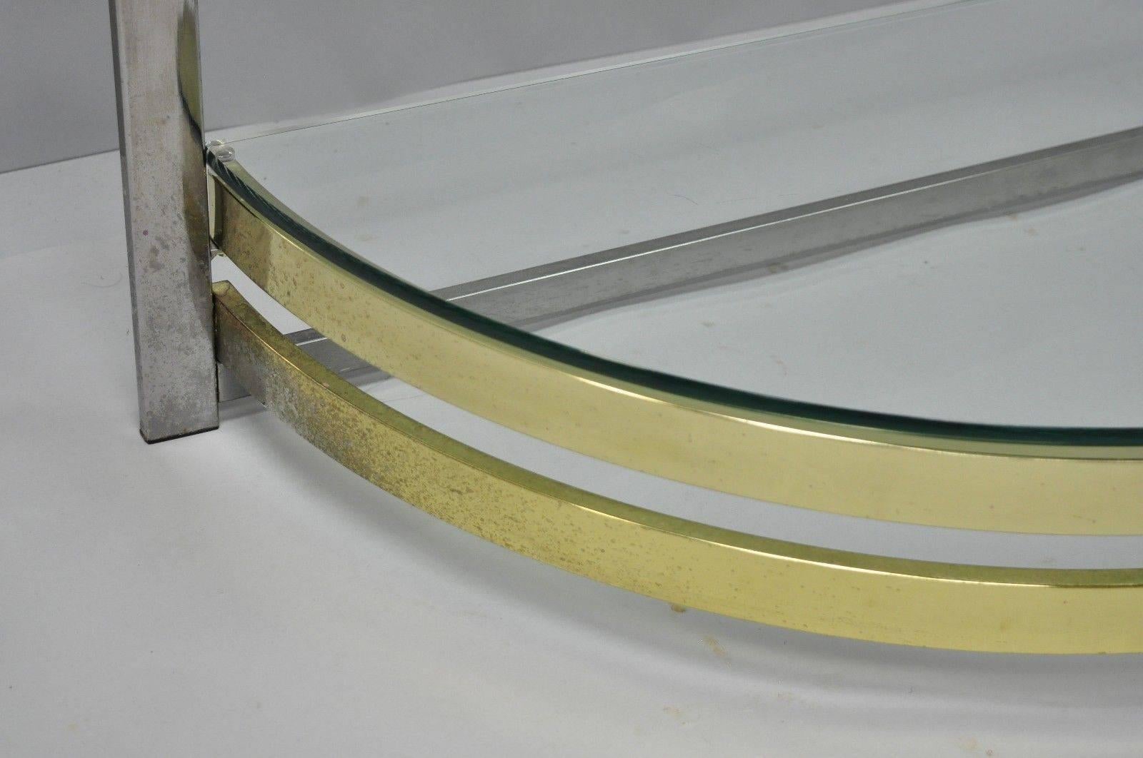 Chrome Brass Glass Demilune Etagere Half Round Mid-Century Modern Shelf 1