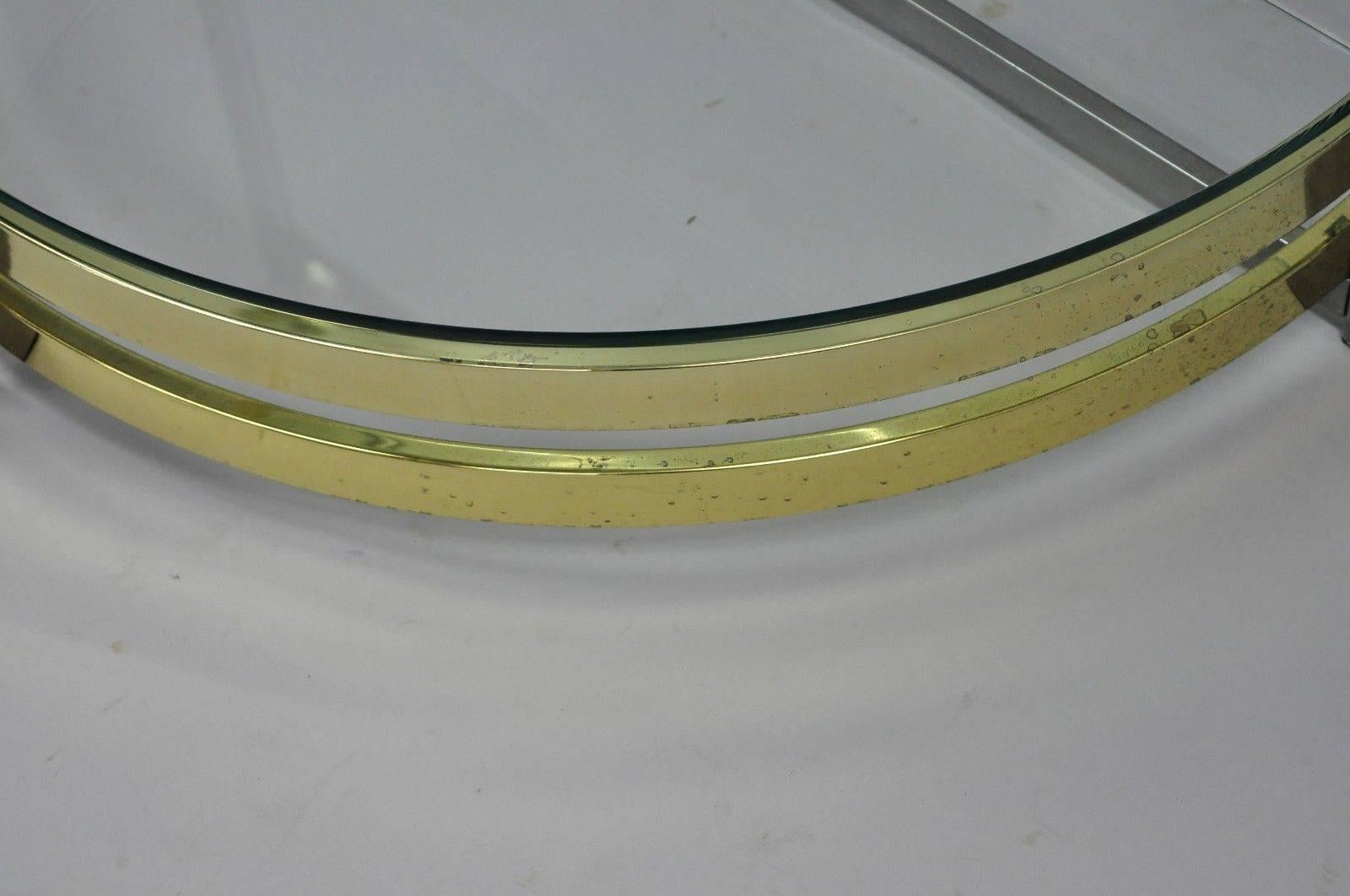Chrome Brass Glass Demilune Etagere Half Round Mid-Century Modern Shelf 2