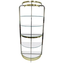 Chrome Brass Glass Demilune Etagere Half Round Mid-Century Modern Shelf