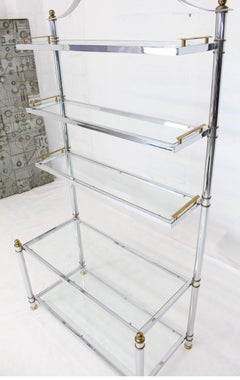 Chrome Brass Glass Mid-Century Modern Bakers Rack Étagère