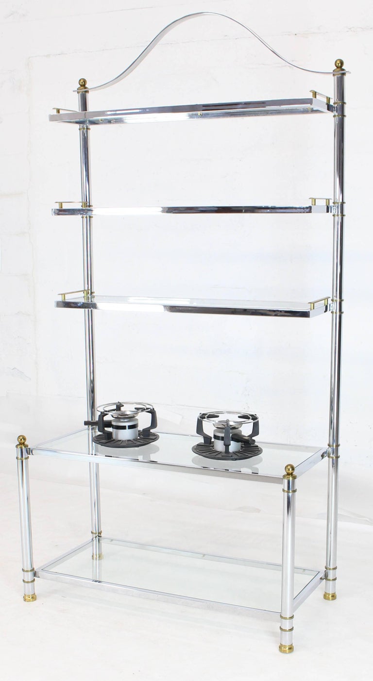 Chrome Brass Glass Mid Century Modern Bakers Rack Etagere For Sale at 1stDibs glass bakers rack bakers rack with glass shelves mid century bakers rack
