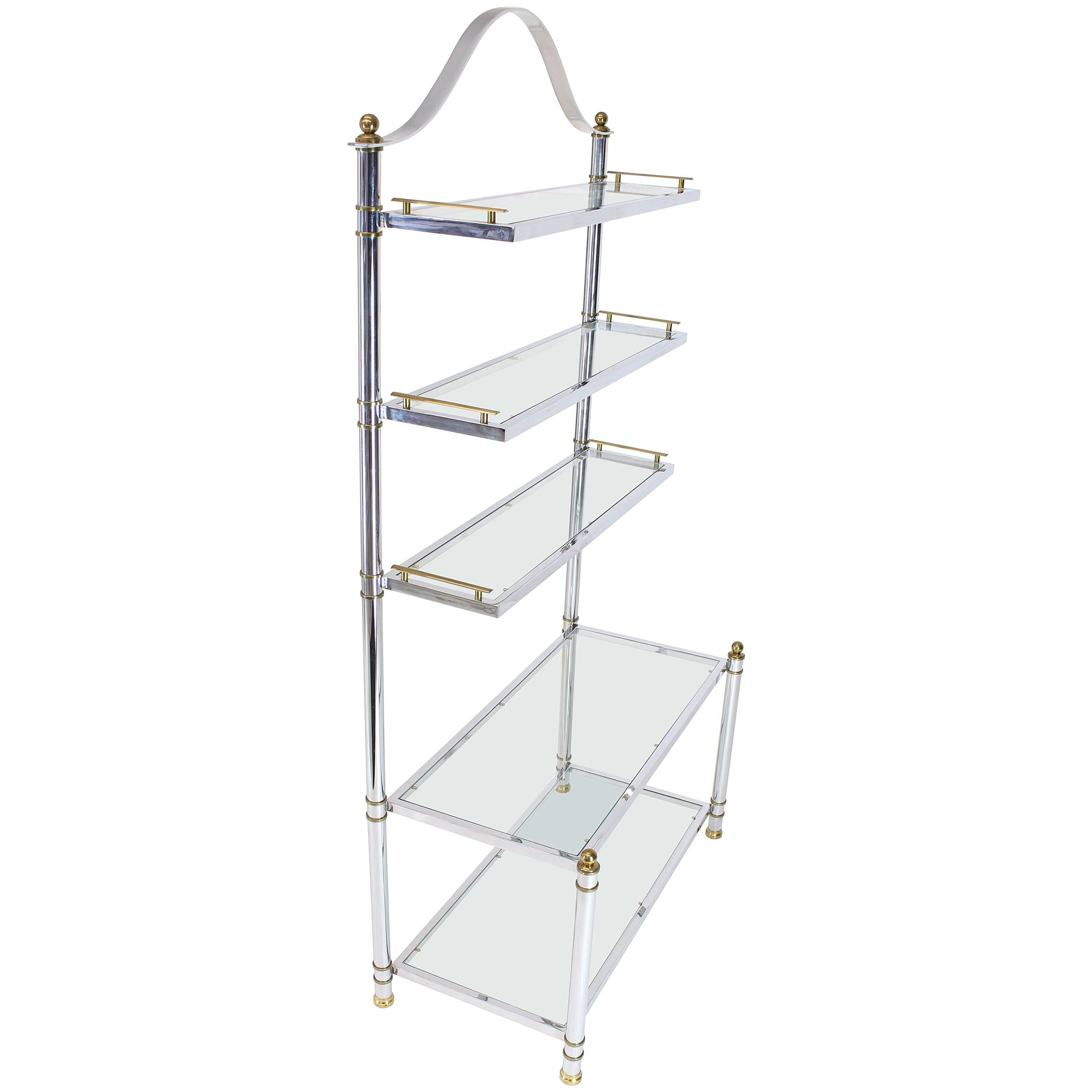 Chrome Brass Glass Mid-Century Modern Bakers Rack Étagère