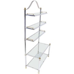 Chrome Brass Glass Mid-Century Modern Bakers Rack Étagère