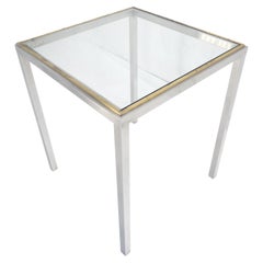Chrome Brass Glass Top 24" Square Italian Mid Century Modern Side Table Stand