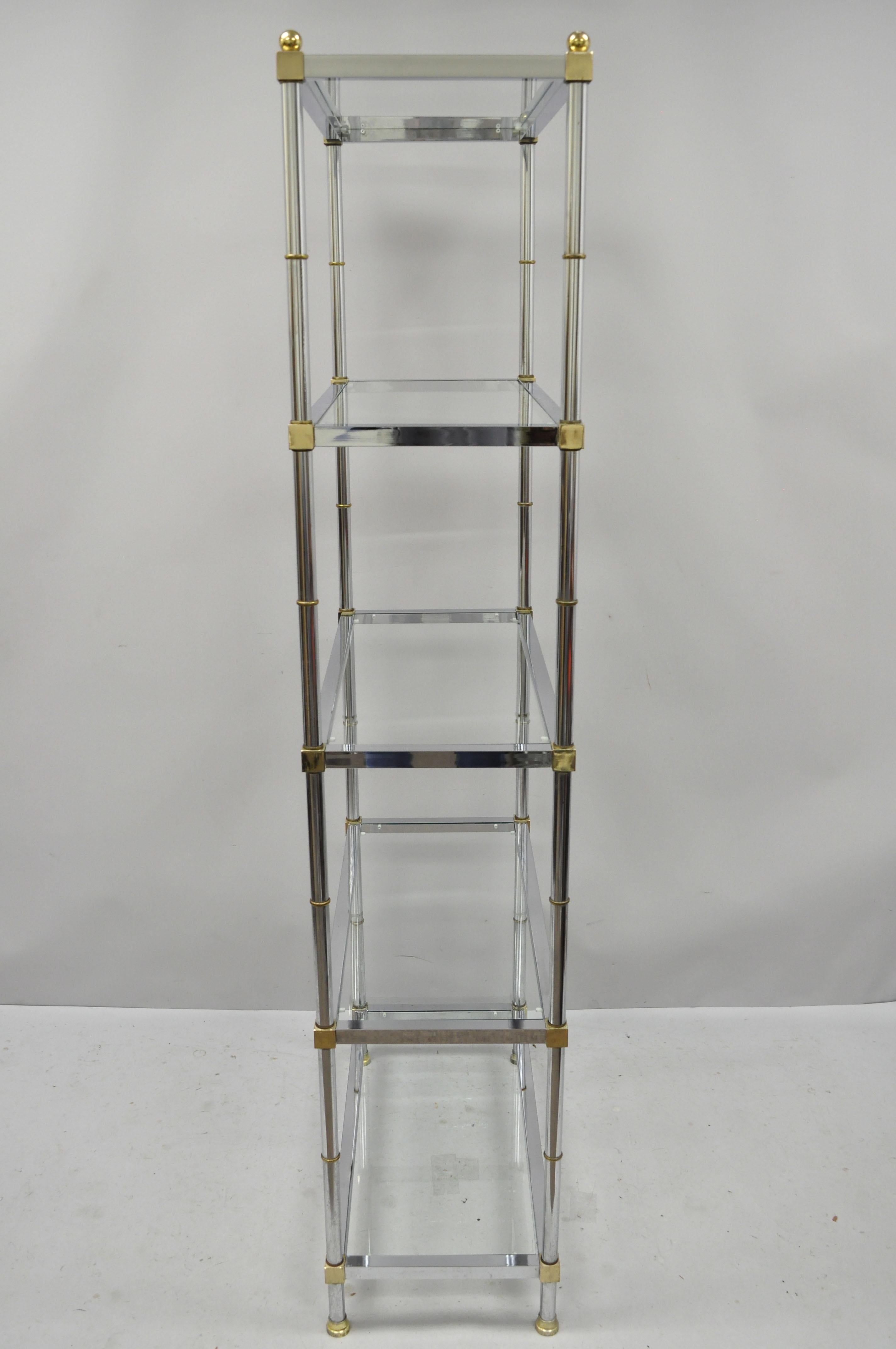 Chrome Brass Hollywood Regency Faux Bamboo Étagère Display Glass Shelf Stand B 6