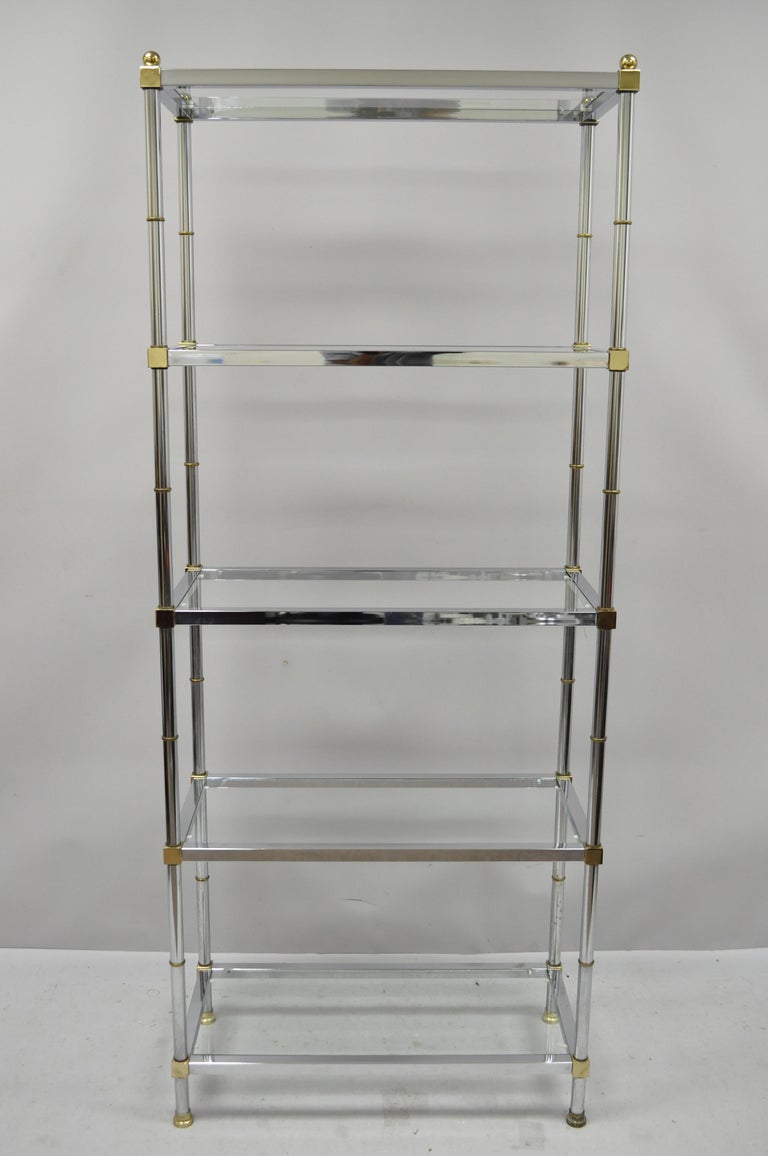Chrome Brass Hollywood Regency Faux Bamboo Étagère Display Glass Shelf Stand B at 1stDibs