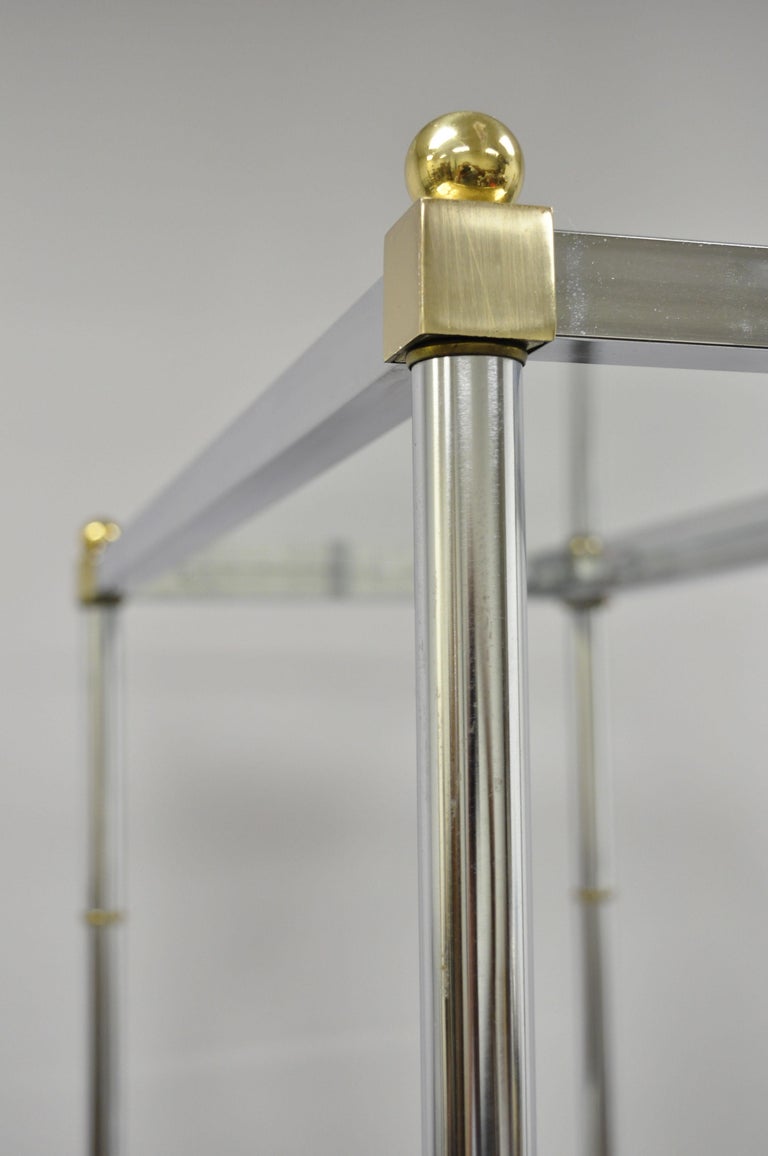 Chrome Brass Hollywood Regency Faux Bamboo Étagère Display Glass Shelf