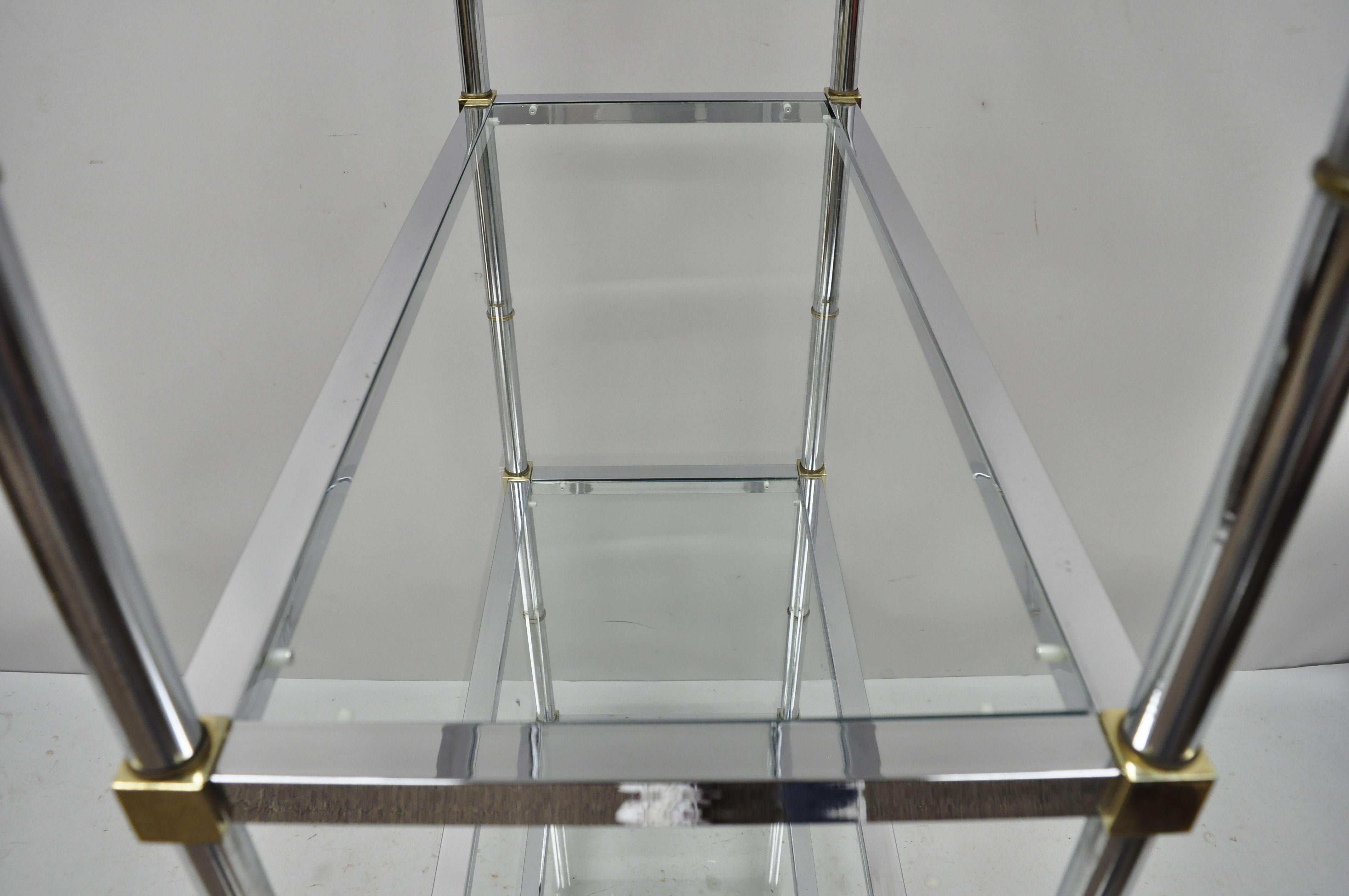 Chrome Brass Hollywood Regency Faux Bamboo Étagère Display Glass Shelf Stand B In Good Condition In Philadelphia, PA