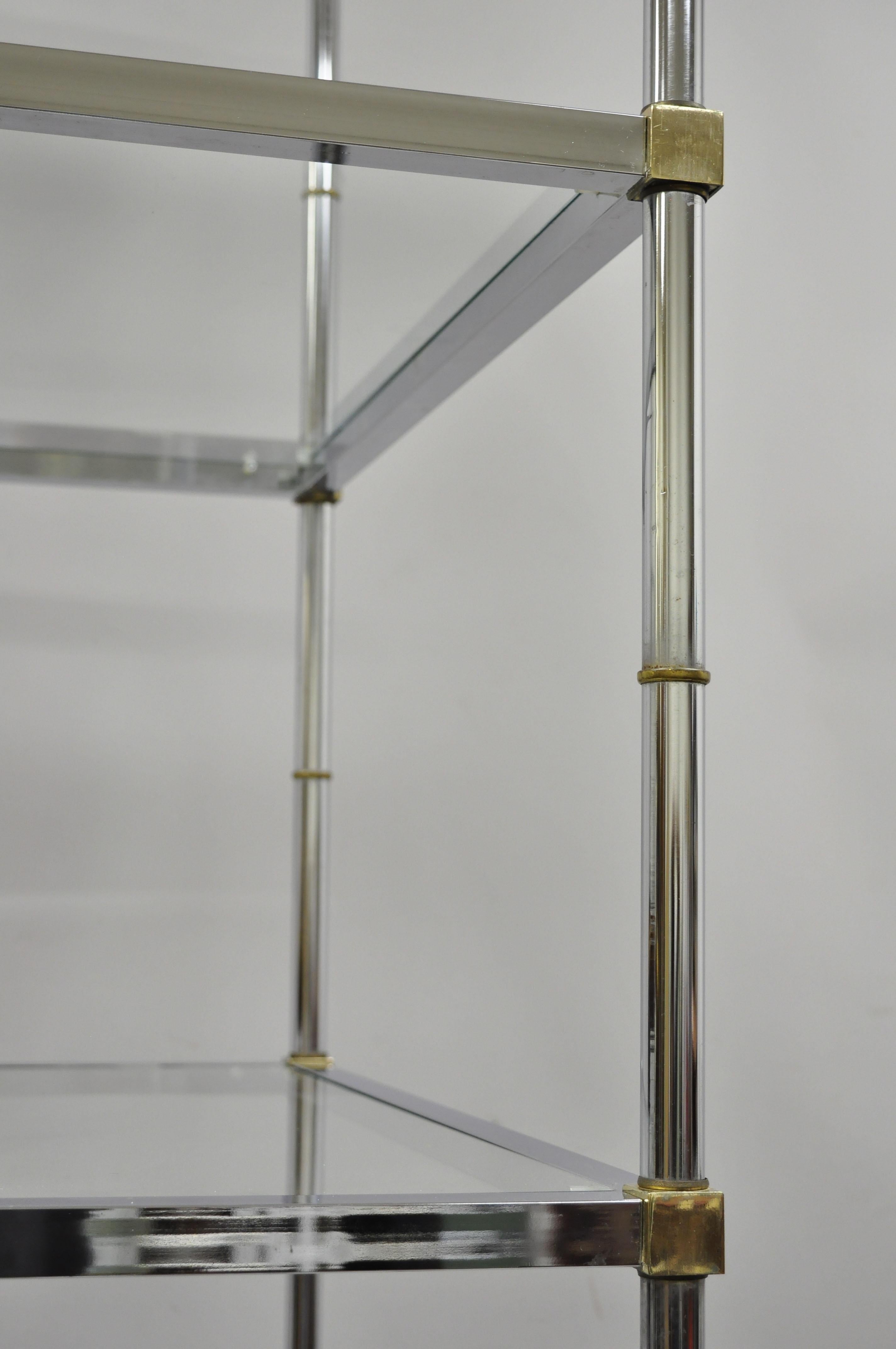 Chrome Brass Hollywood Regency Faux Bamboo Étagère Display Glass Shelf Stand B 2