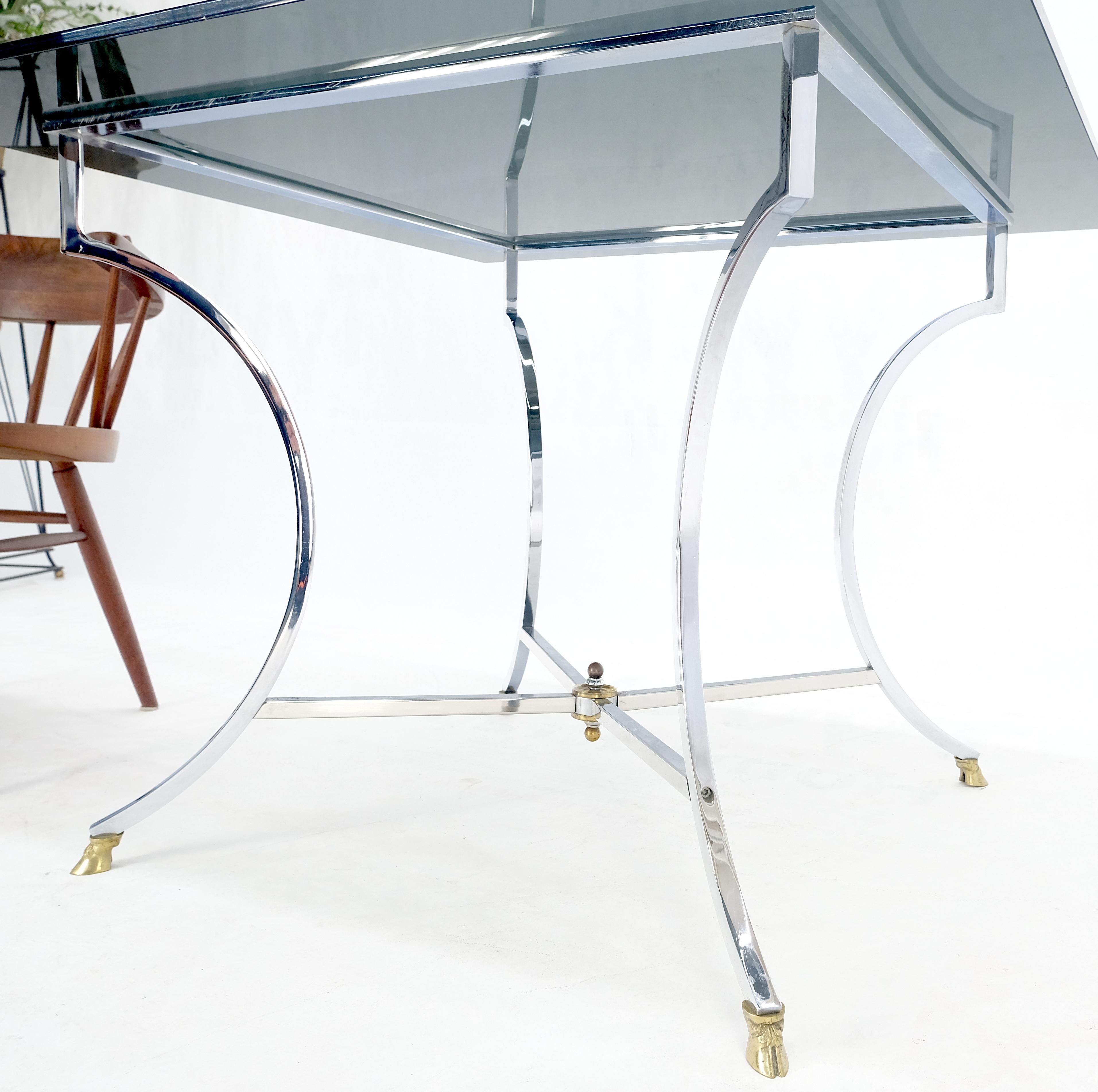 Chrome & Brass Hoof Feet Base Smoked Glass Top Square Game Dinette Table Italy For Sale 5