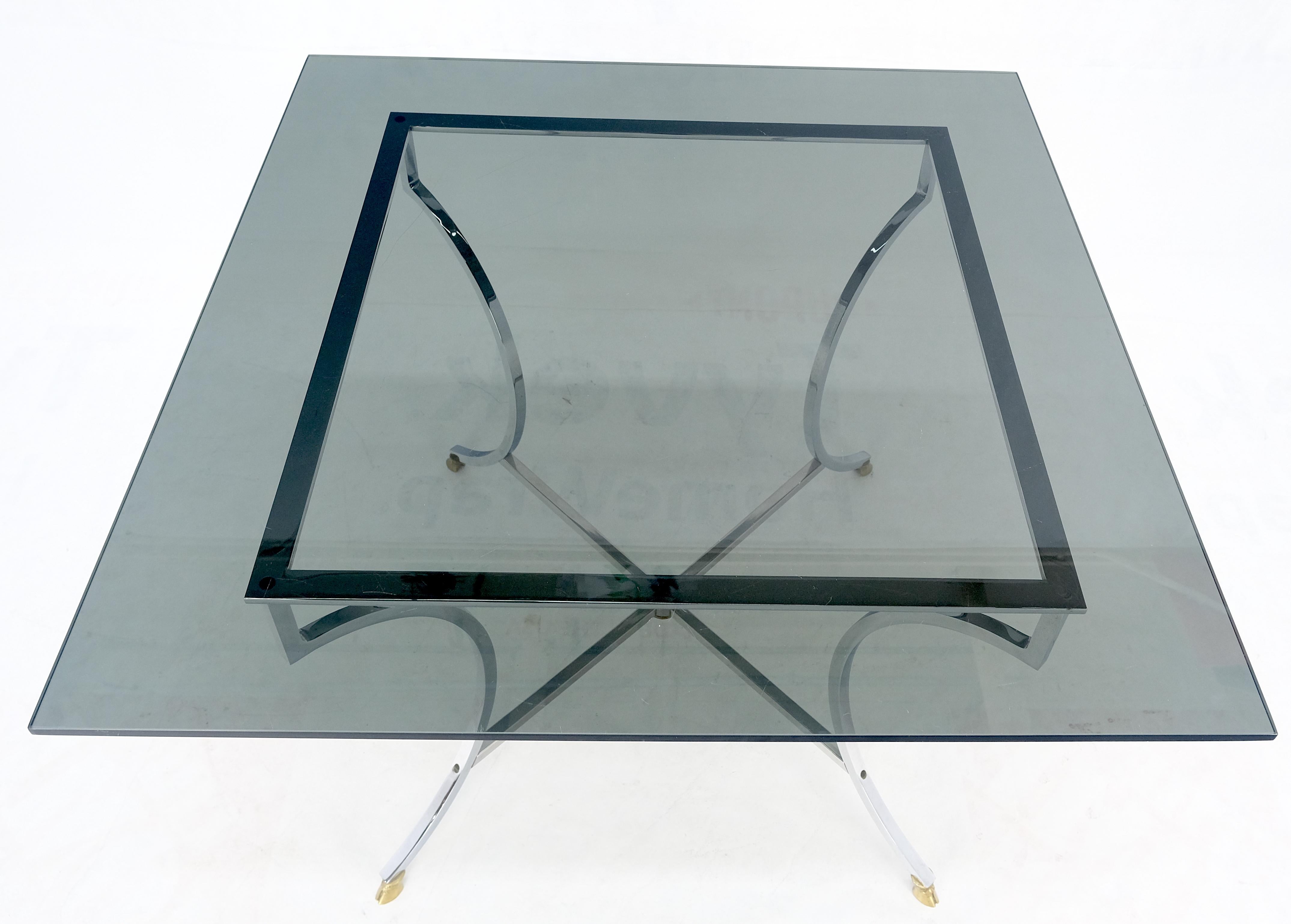 Chrome & Brass Hoof Feet Base Smoked Glass Top Square Game Dinette Table Italy For Sale 7