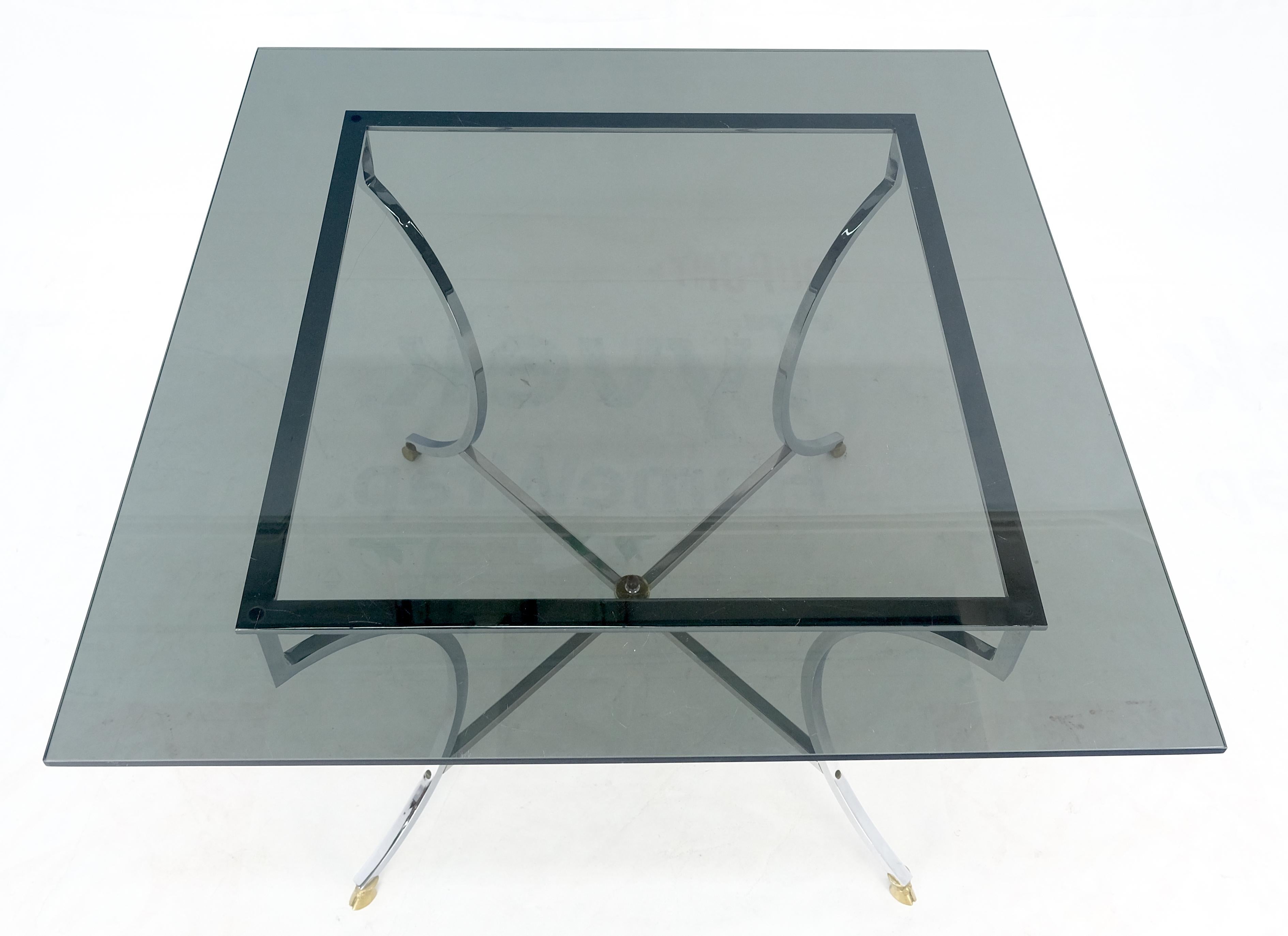 Chrome & Brass Hoof Feet Base Smoked Glass Top Square Game Dinette Table Italy For Sale 8