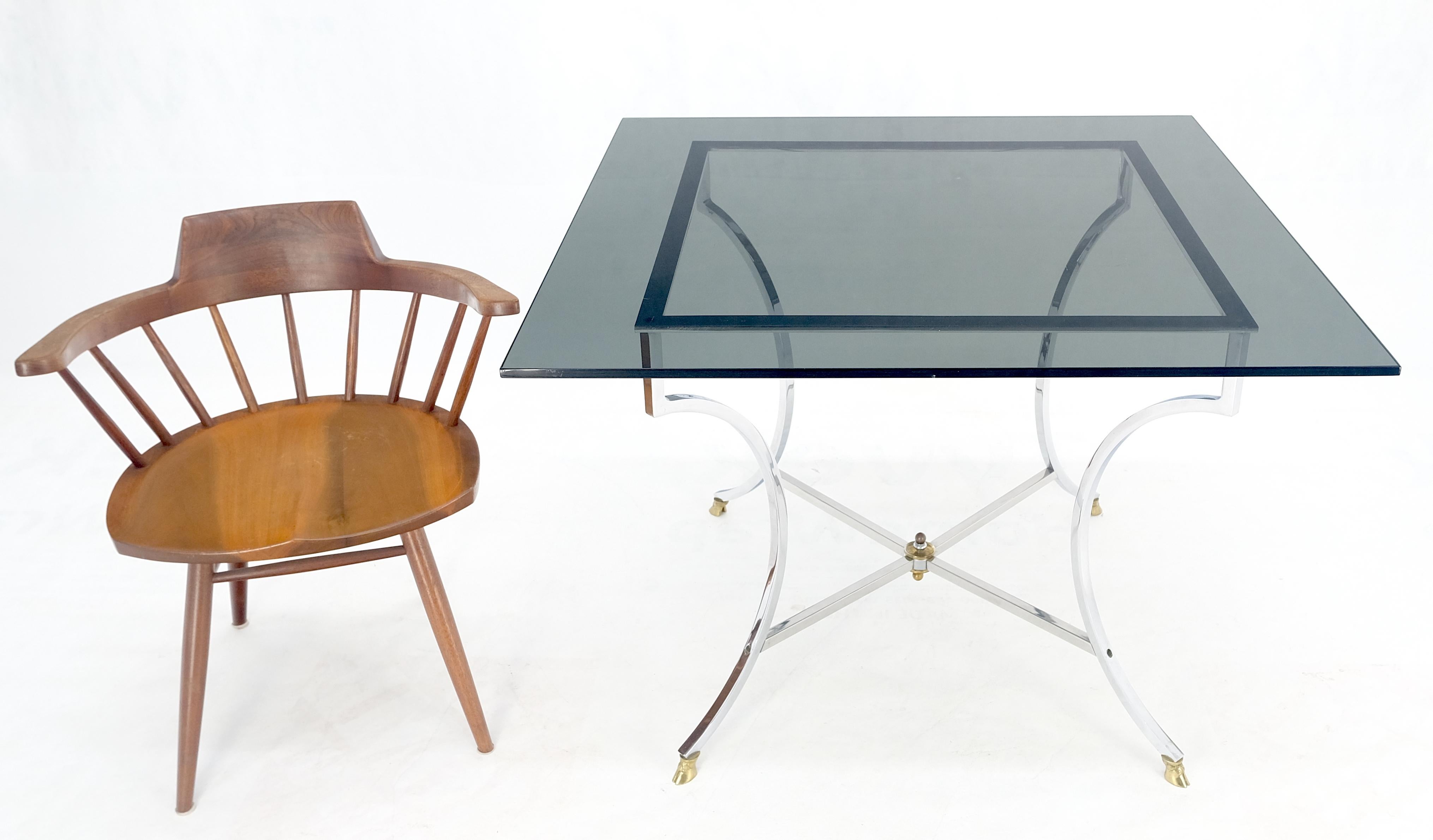 Chrome & Brass Hoof Feet Base Smoked Glass Top Square Game Dinette Table Italy 
