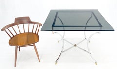 Chrome & Brass Hoof Feet Base Smoked Glass Top Square Game Dinette Table Italy