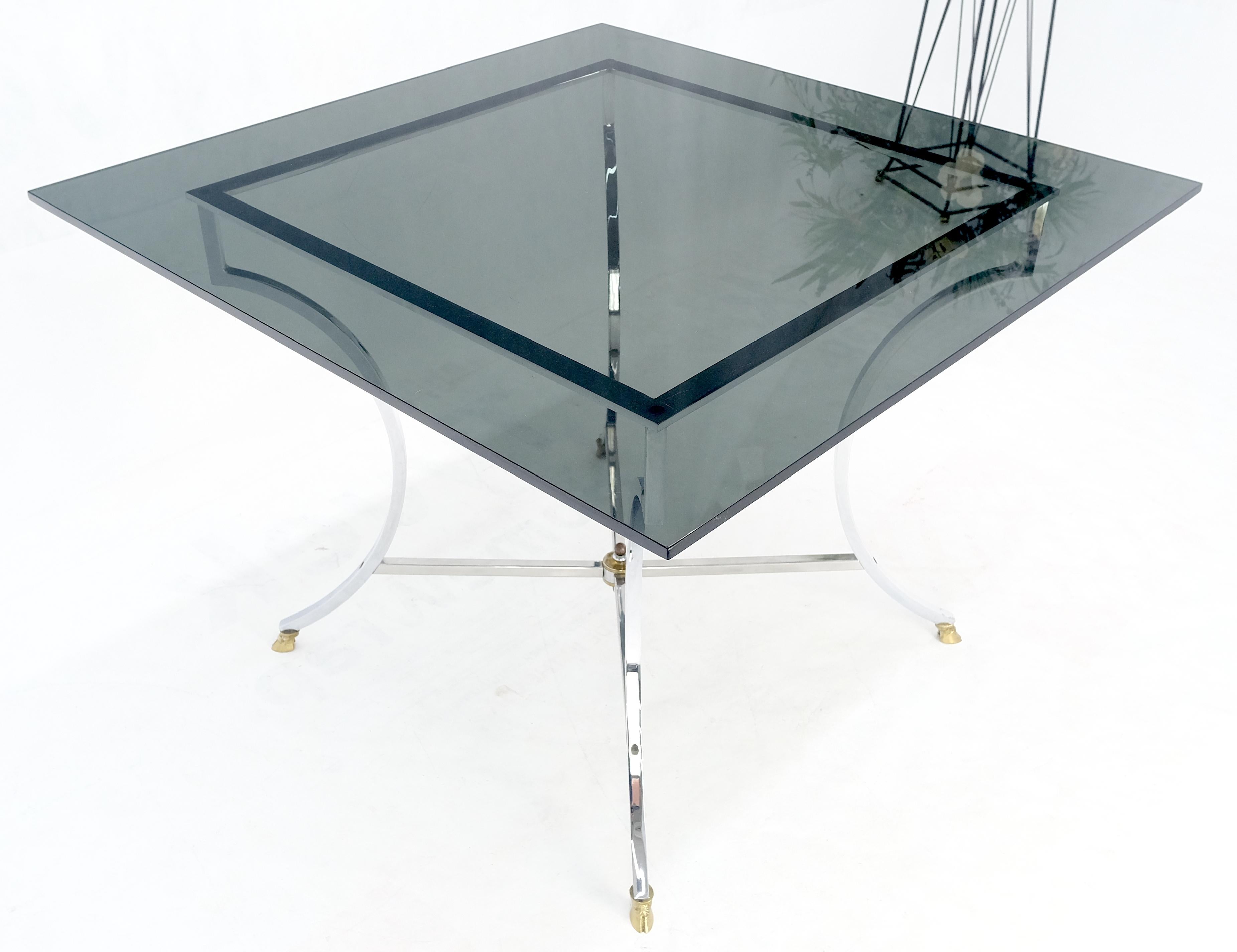 Chrome & Brass Hoof Feet Base Smoked Glass Top Square Game Dinette Table Italy In Good Condition For Sale In Rockaway, NJ