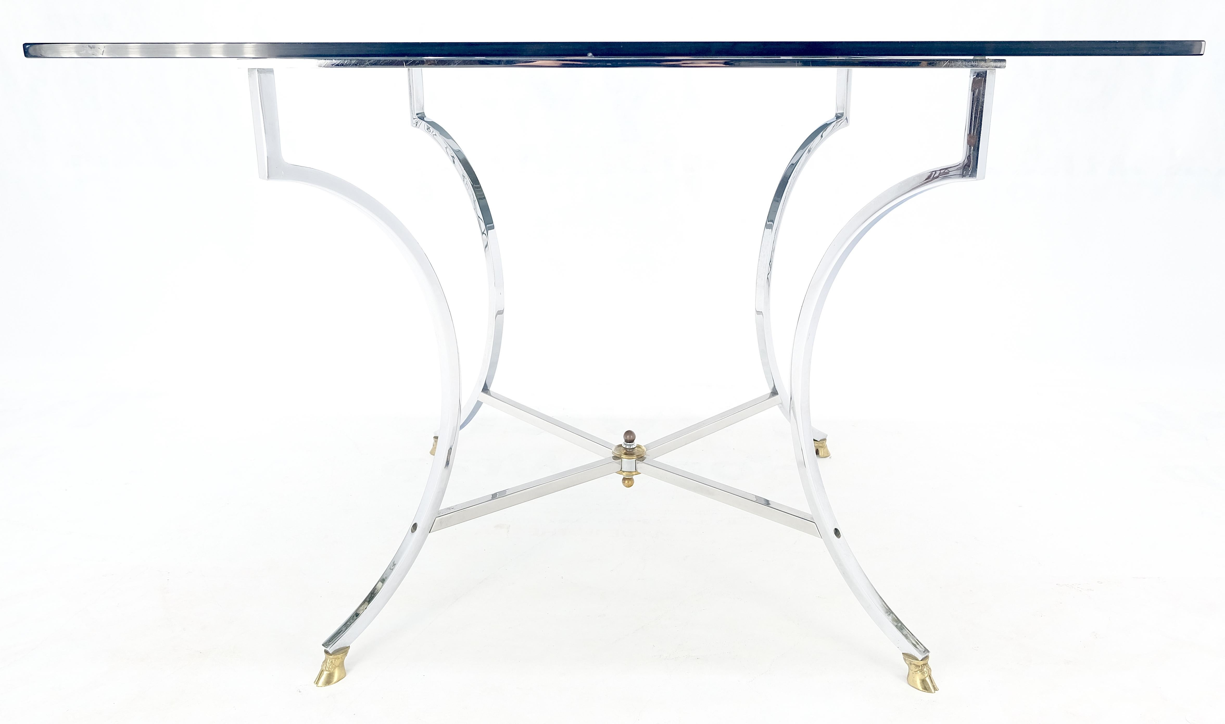Chrome & Brass Hoof Feet Base Smoked Glass Top Square Game Dinette Table Italy For Sale 1