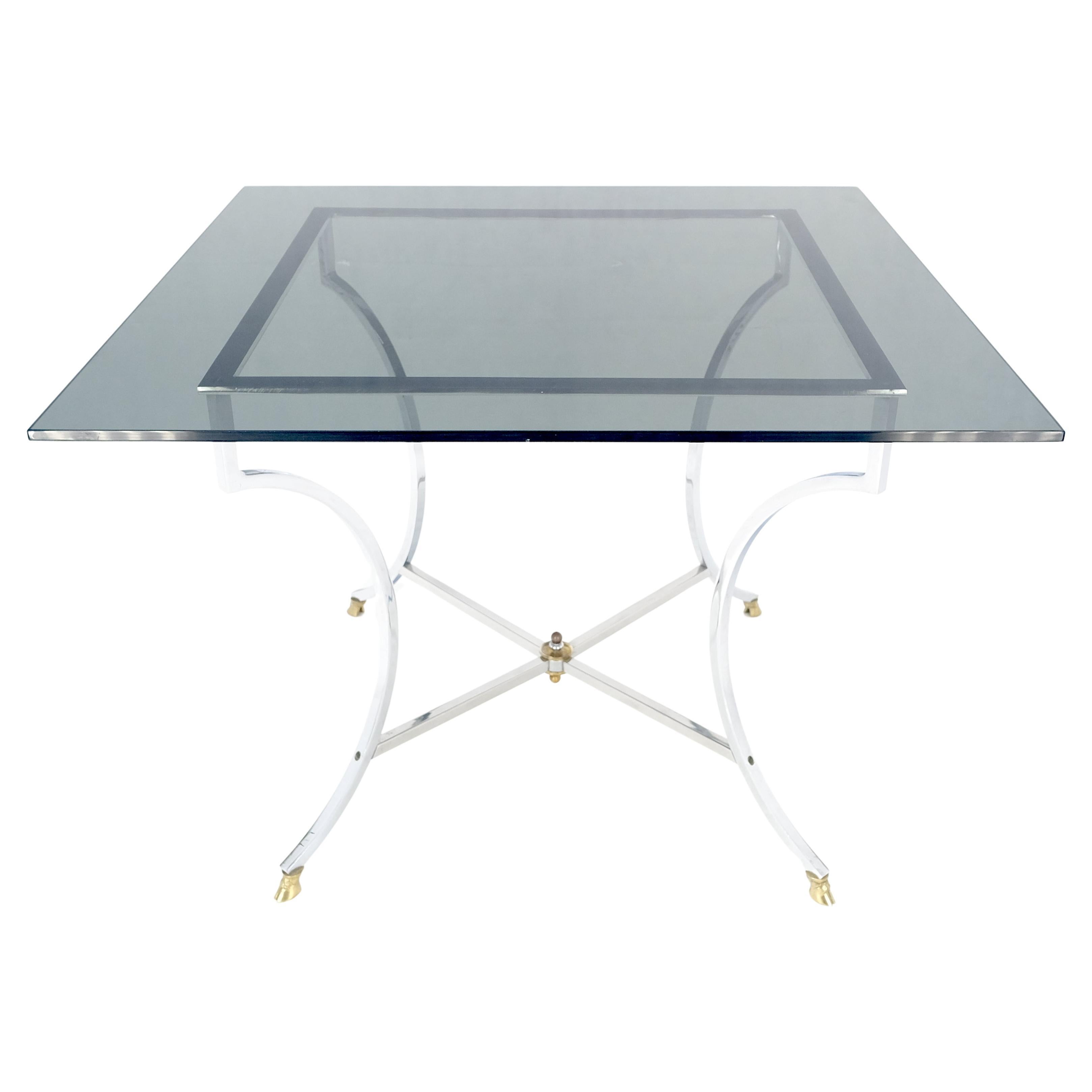 Chrome & Brass Hoof Feet Base Smoked Glass Top Square Game Dinette Table Italy