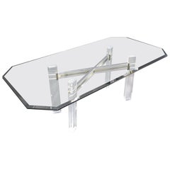 Latón Cromado y Lucite Base en Forma de X Tapa de Cristal Biselado Mesa de Comedor Rectangular Menta