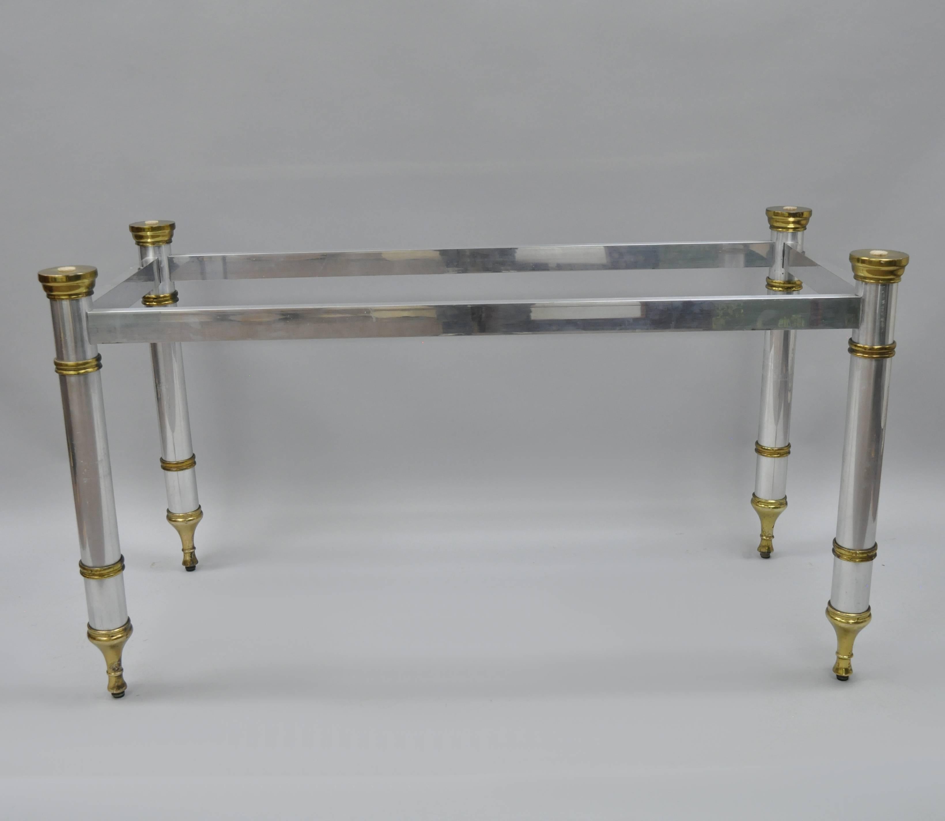 Chrome and Brass Maison Jansen Hollywood Regency Console Dining Desk Table Base In Good Condition For Sale In Philadelphia, PA