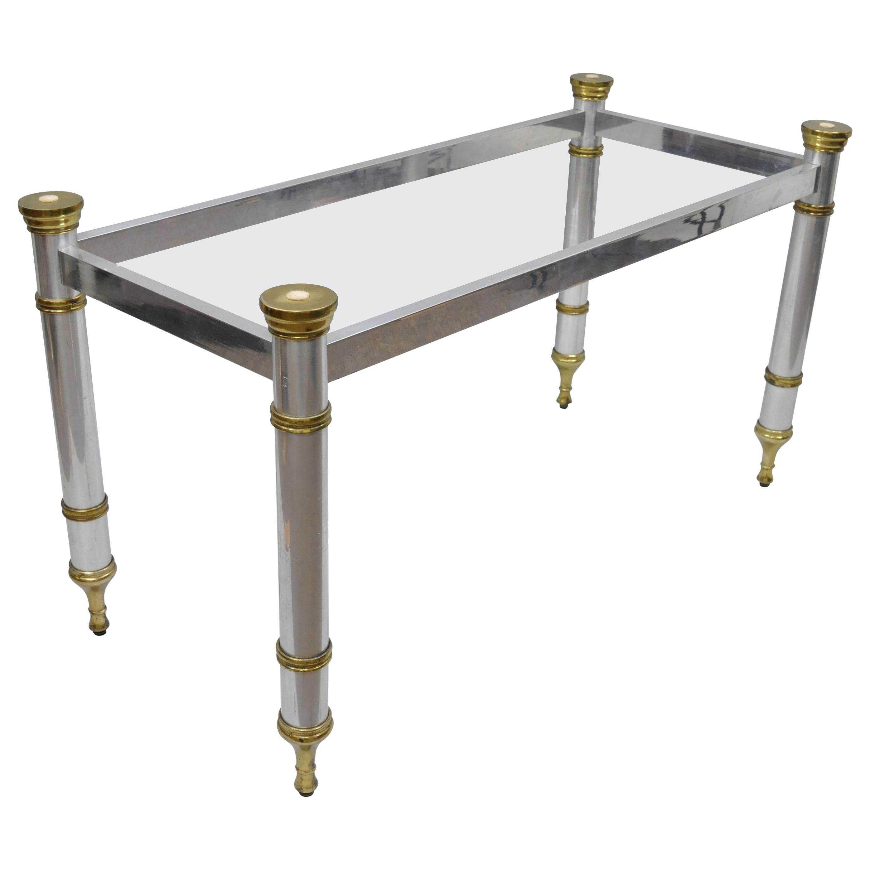 Chrome and Brass Maison Jansen Hollywood Regency Console Dining Desk Table Base For Sale