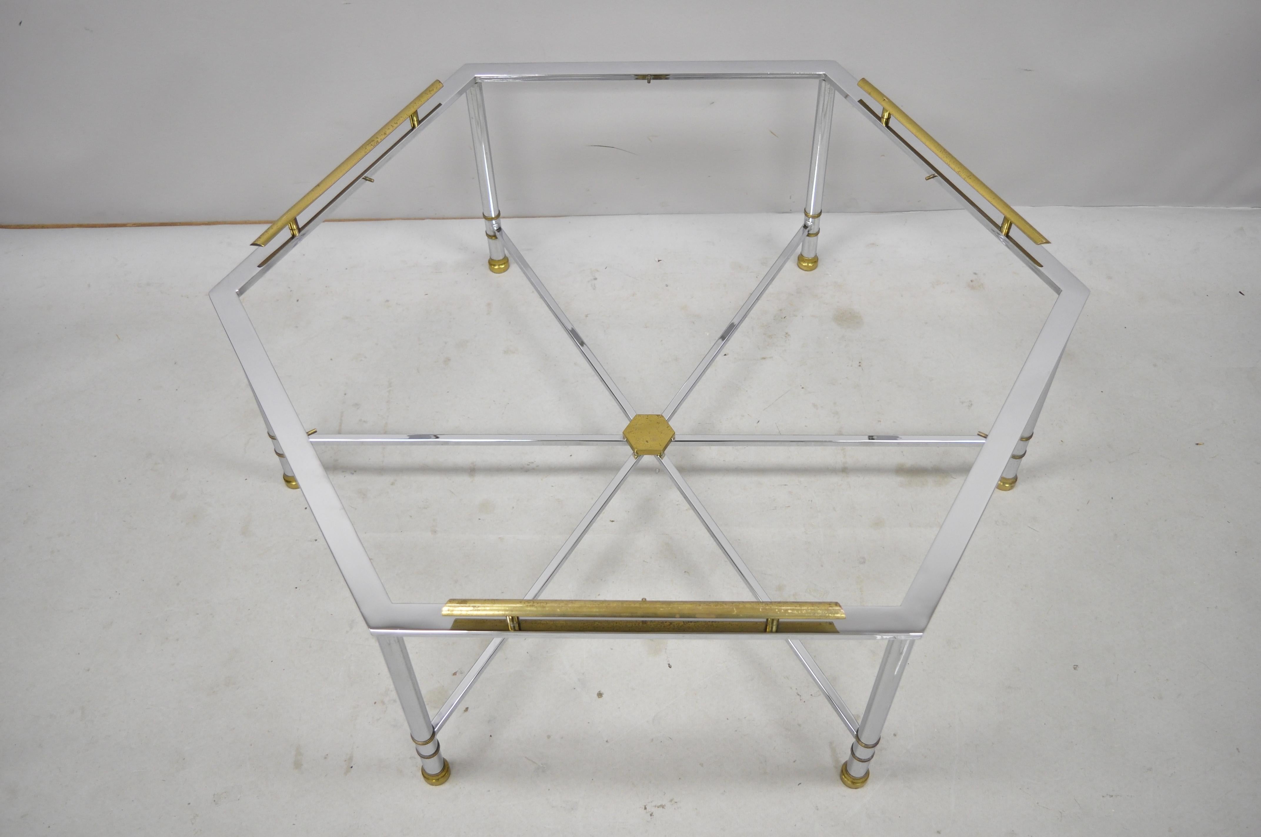Hollywood Regency Chrome Brass Maison Jansen Style Hexagon Regency Style Directoire Coffee Table