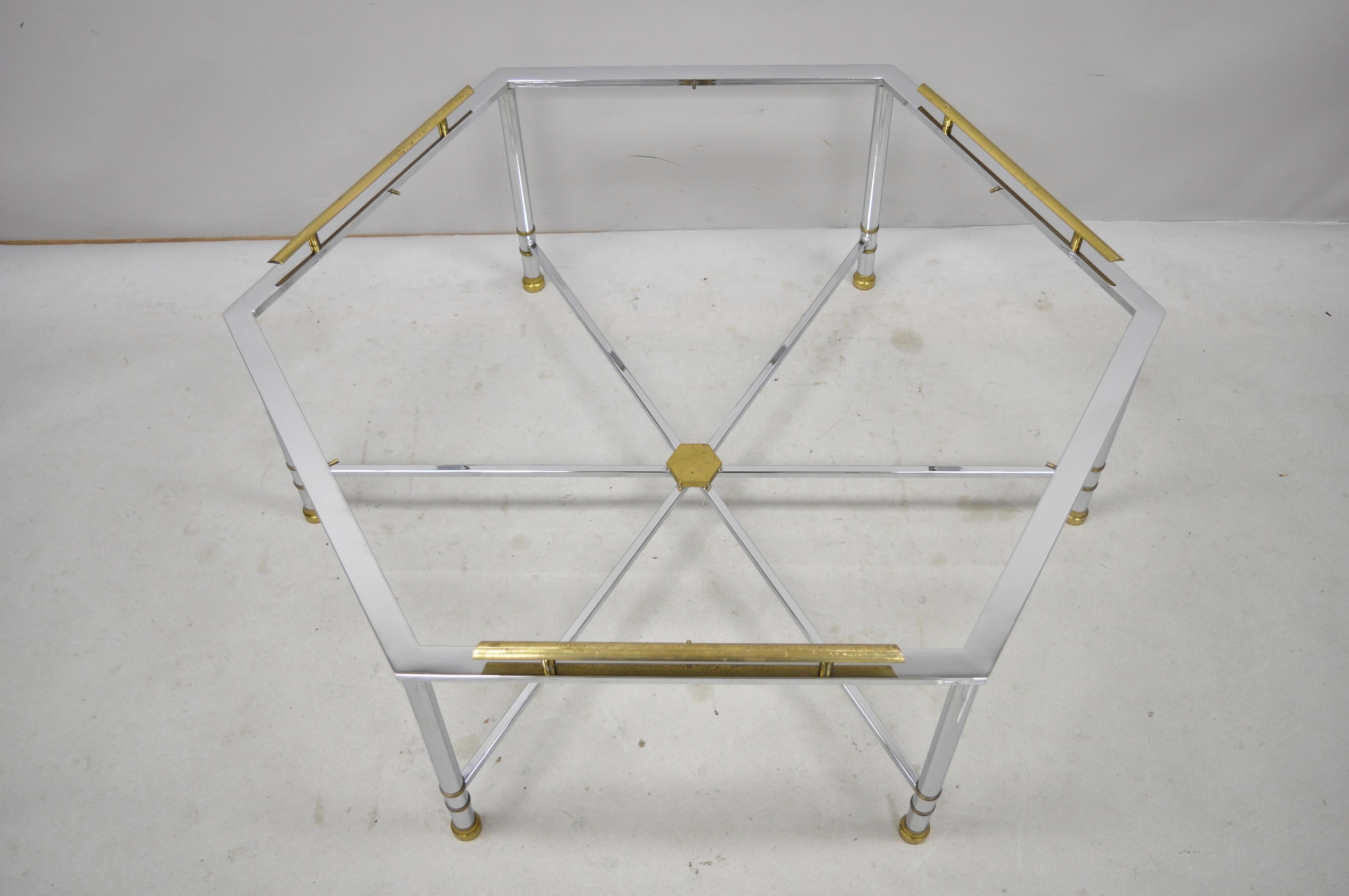 Hollywood Regency Chrome Brass Maison Jansen Style Hexagon Regency Style Directoire Coffee Table For Sale