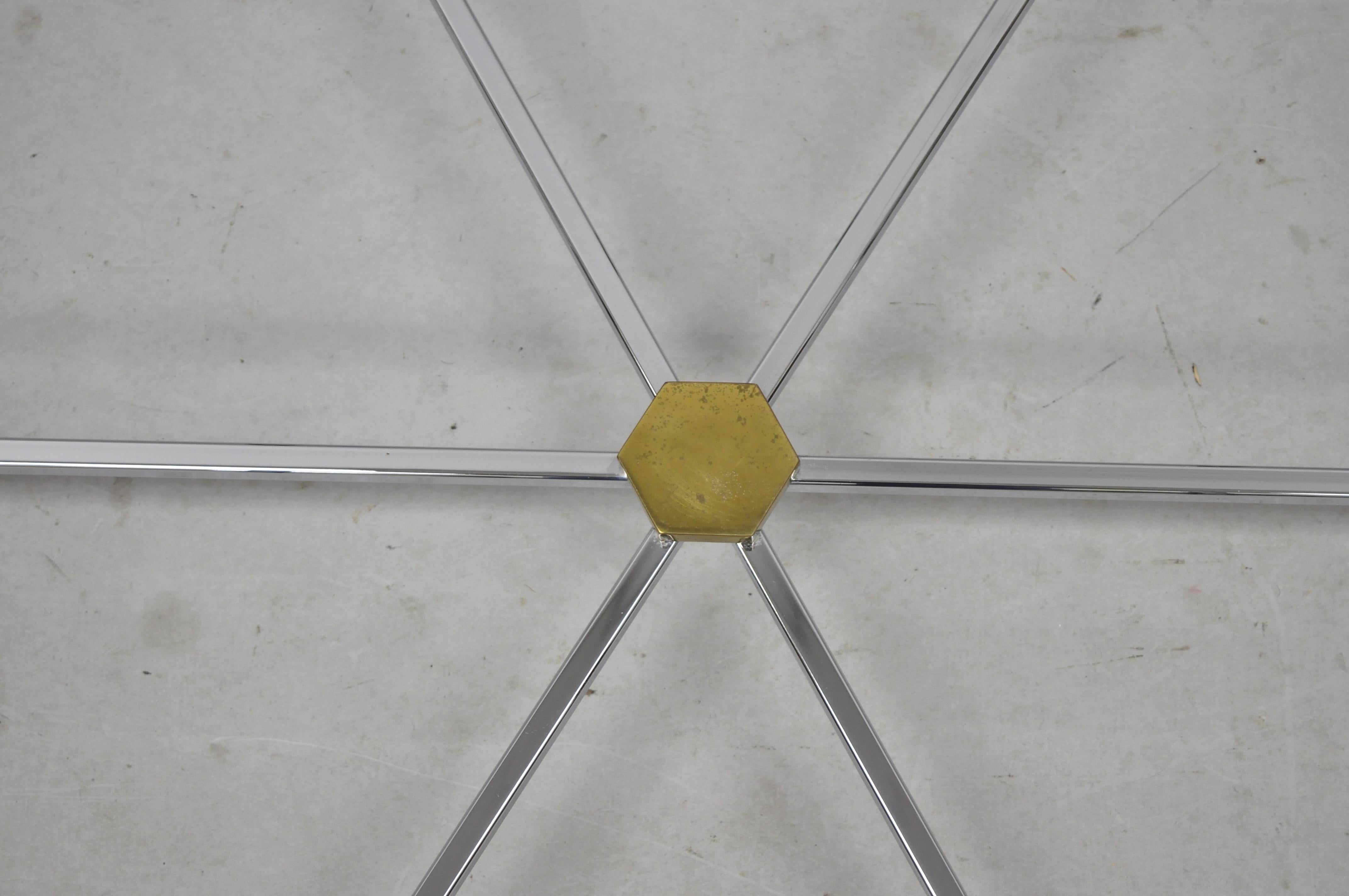 Italian Chrome Brass Maison Jansen Style Hexagon Regency Style Directoire Coffee Table