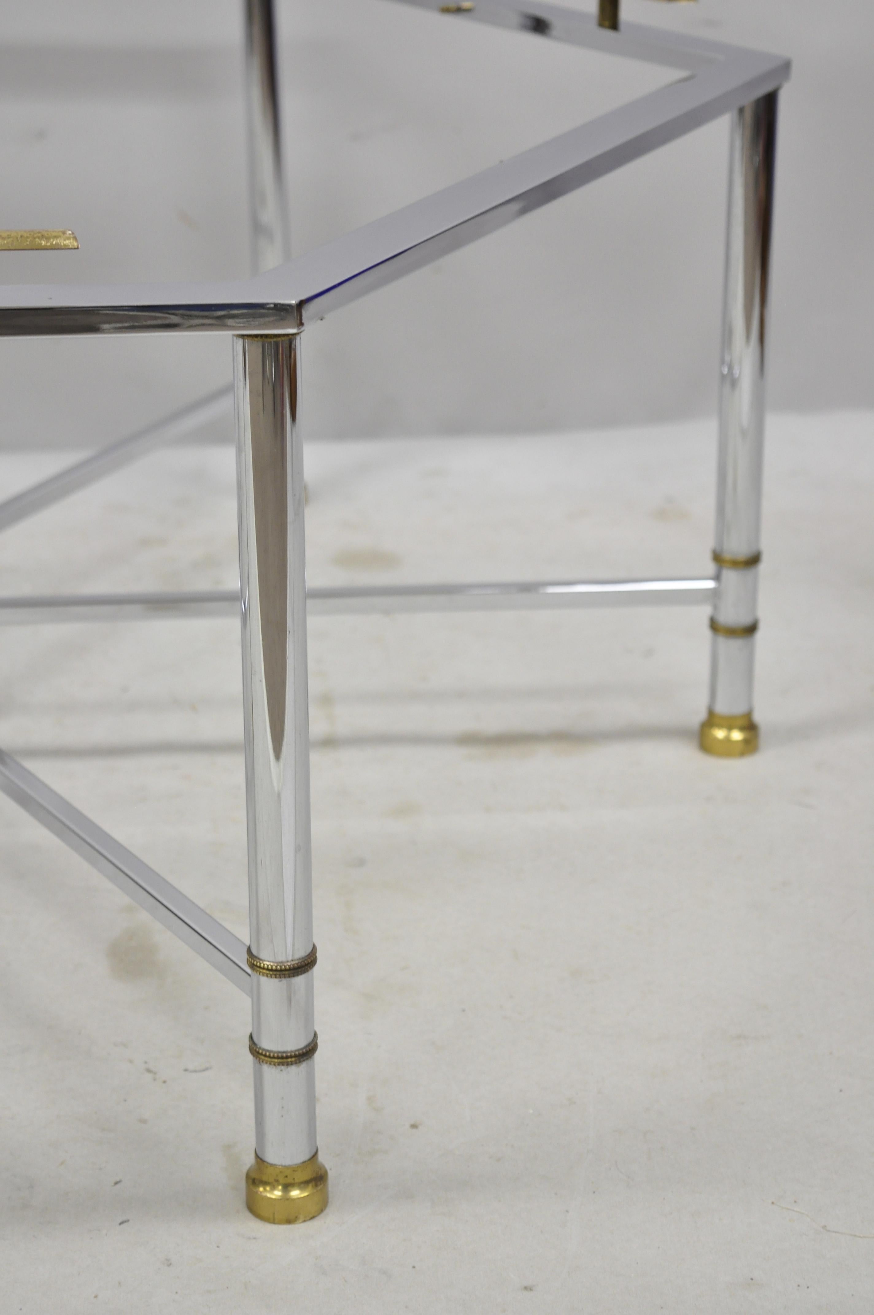 Chrome Brass Maison Jansen Style Hexagon Regency Style Directoire Coffee Table In Good Condition In Philadelphia, PA