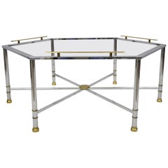 Retro Chrome Brass Maison Jansen Style Hexagon Regency Style Directoire Coffee Table