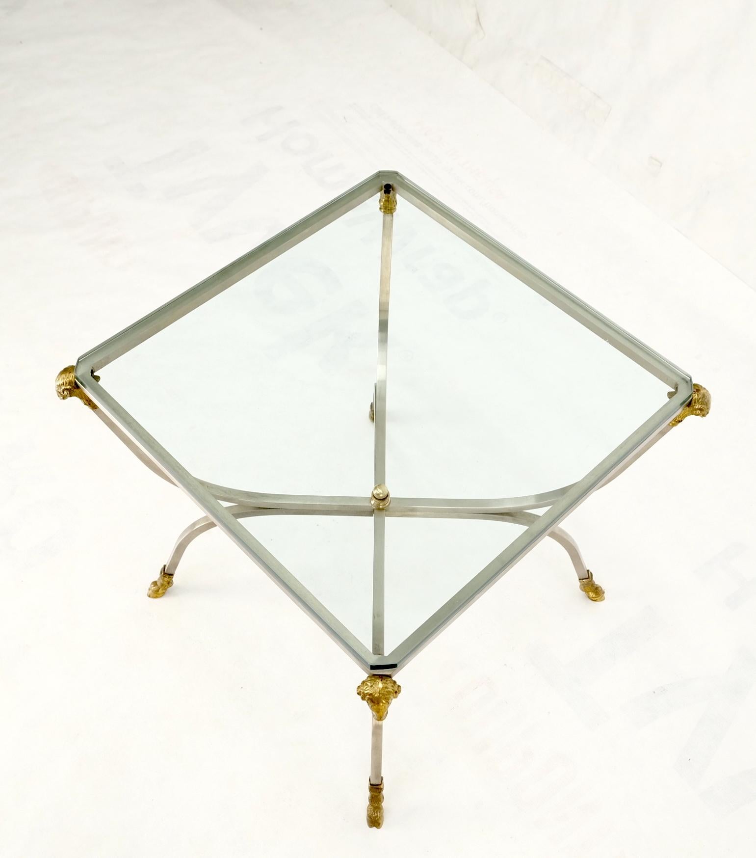 Chrome Brass Ram Heads Hoof Feet Square Side End Stand Table Made in Italy Mint! For Sale 5