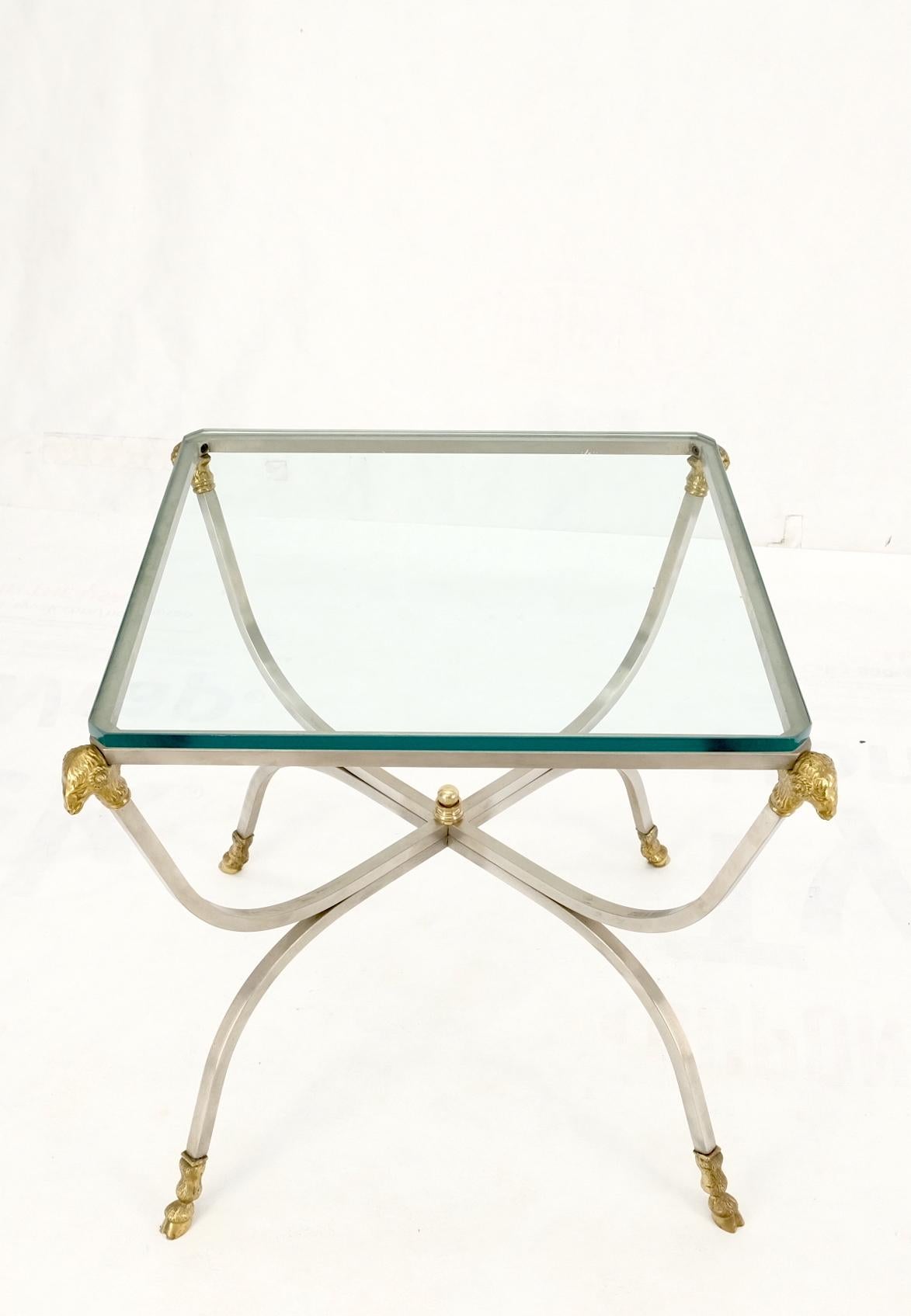 Chrome Brass Ram Heads Hoof Feet Square Side End Stand Table Made in Italy Mint! For Sale 6