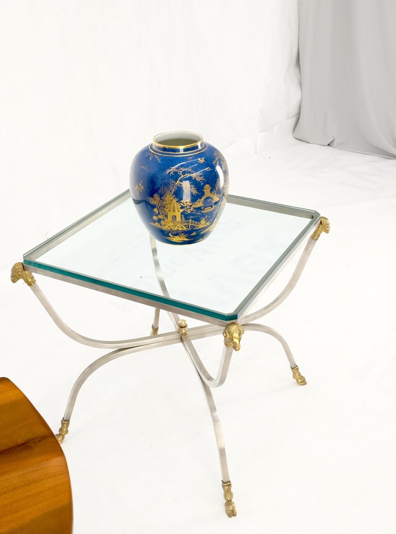 Chrome Brass Ram Heads Hoof Feet Square Side End Stand Table Made in Italy Mint! For Sale 7