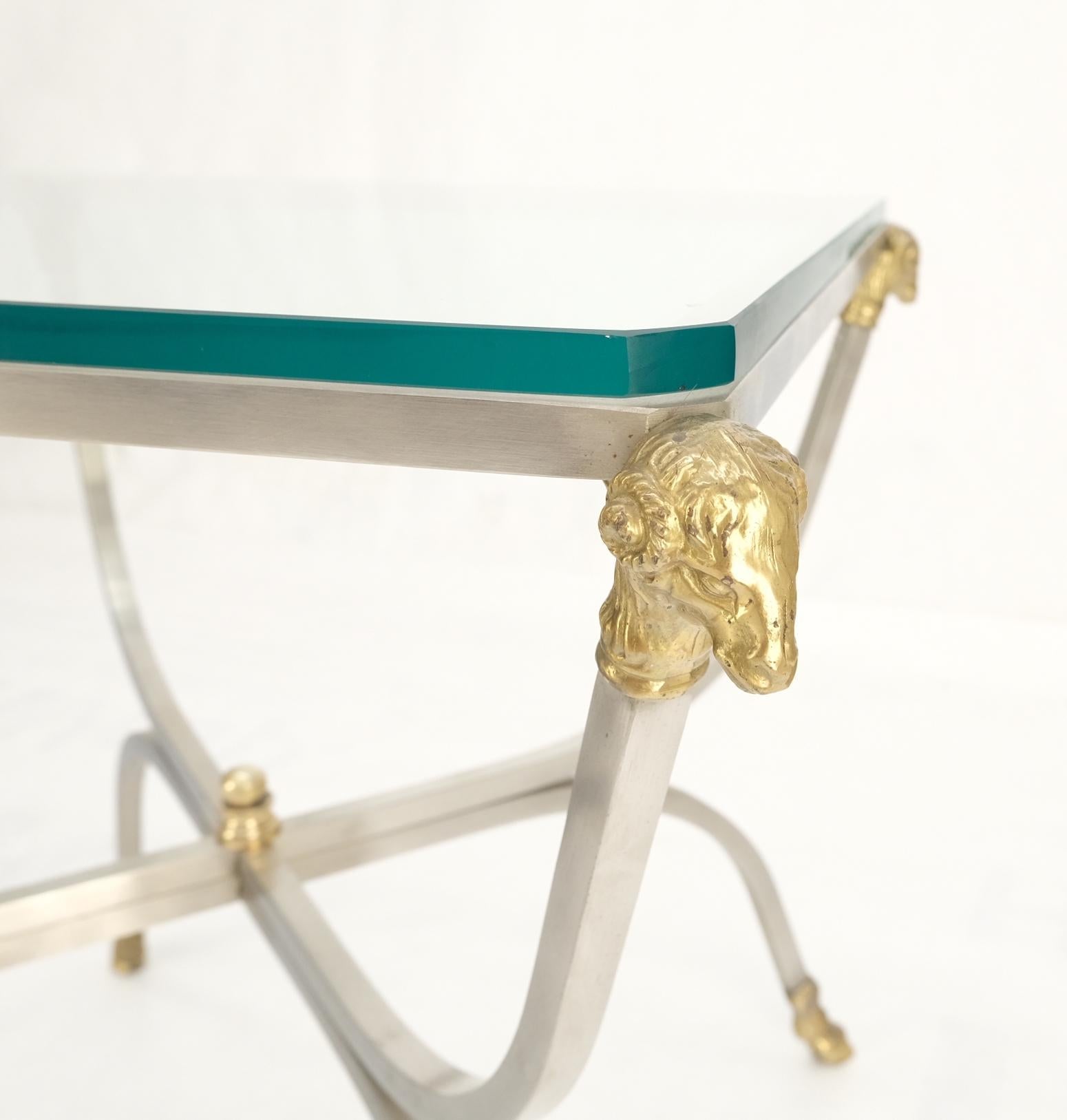 Chrome Brass Ram Heads Hoof Feet Square Side End Stand Table Made in Italy Mint! For Sale 10