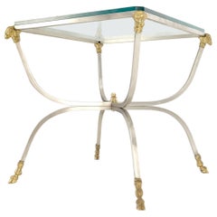 Chrome Brass Ram Heads Hoof Feet Square Side End Stand Table Made in Italy Mint!