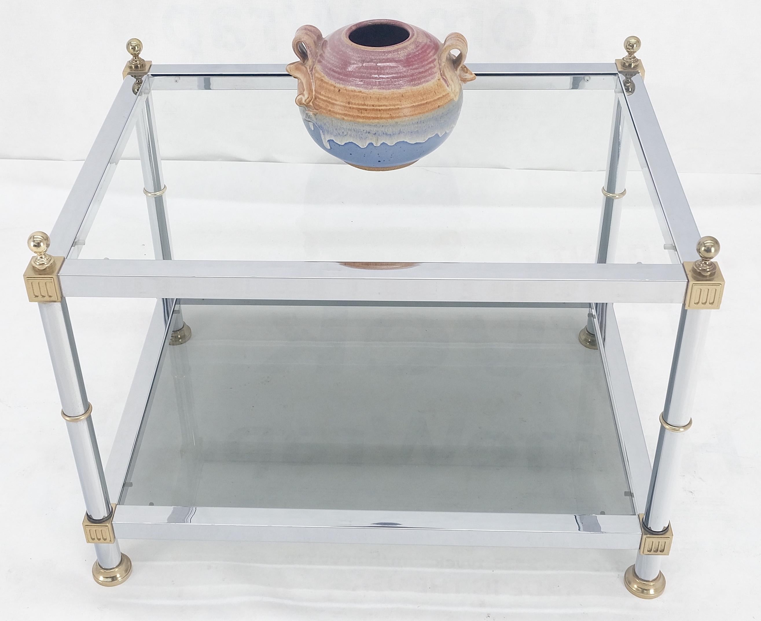 Chrome Brass Smoked Glass Rectangle Side End Occasional Table Ball Finials MINT! For Sale 5
