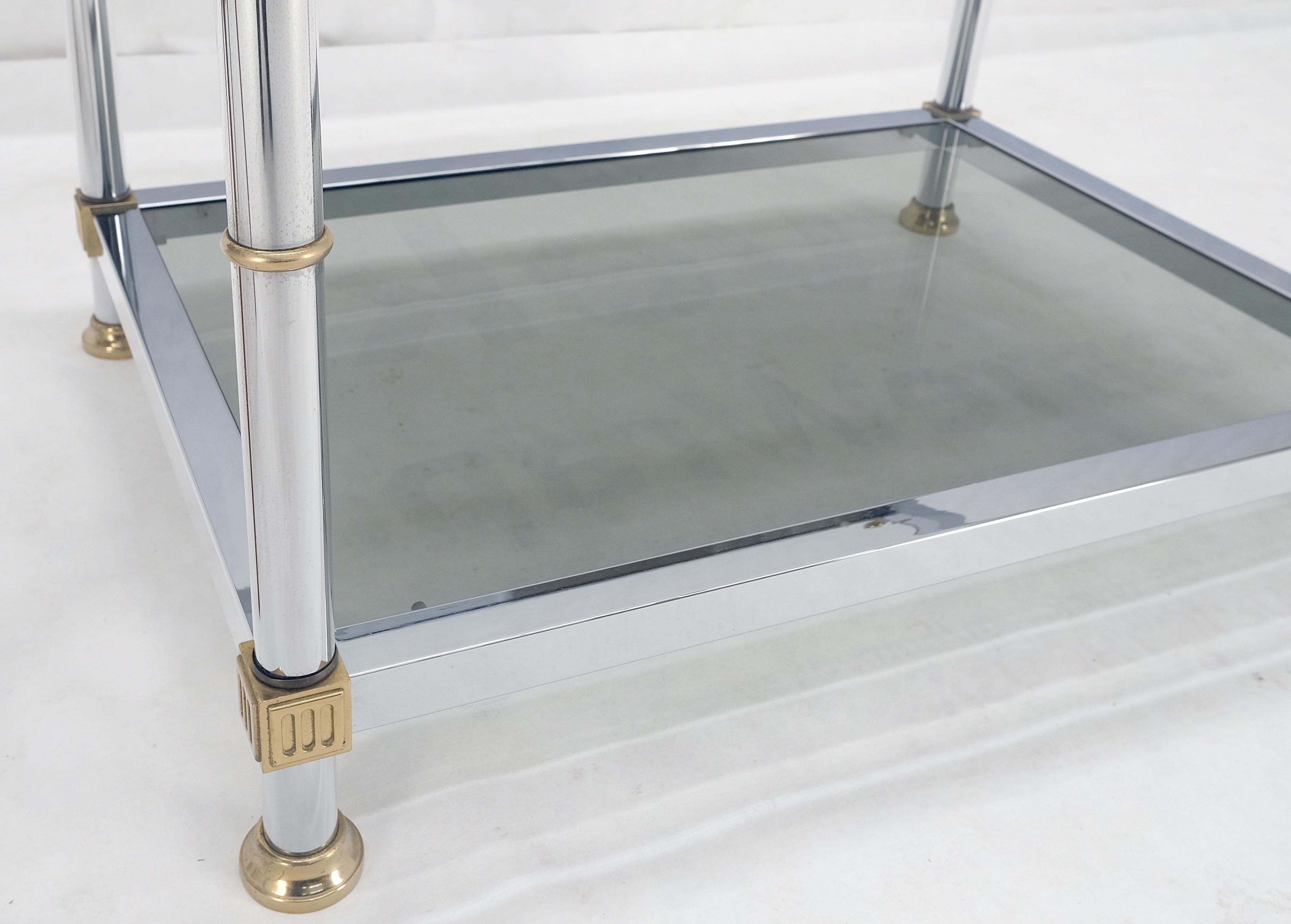 Chrome Brass Smoked Glass Rectangle Side End Occasional Table Ball Finials MINT! For Sale 6